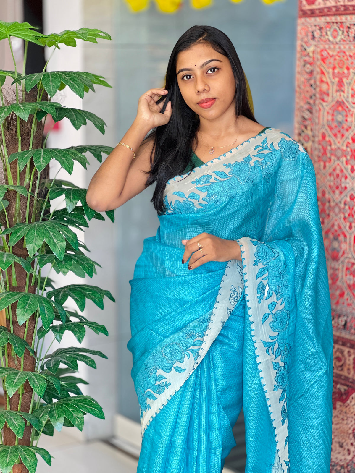 Machine Embroidery Detailed Tussar Silky Kota Saree | SBS1475