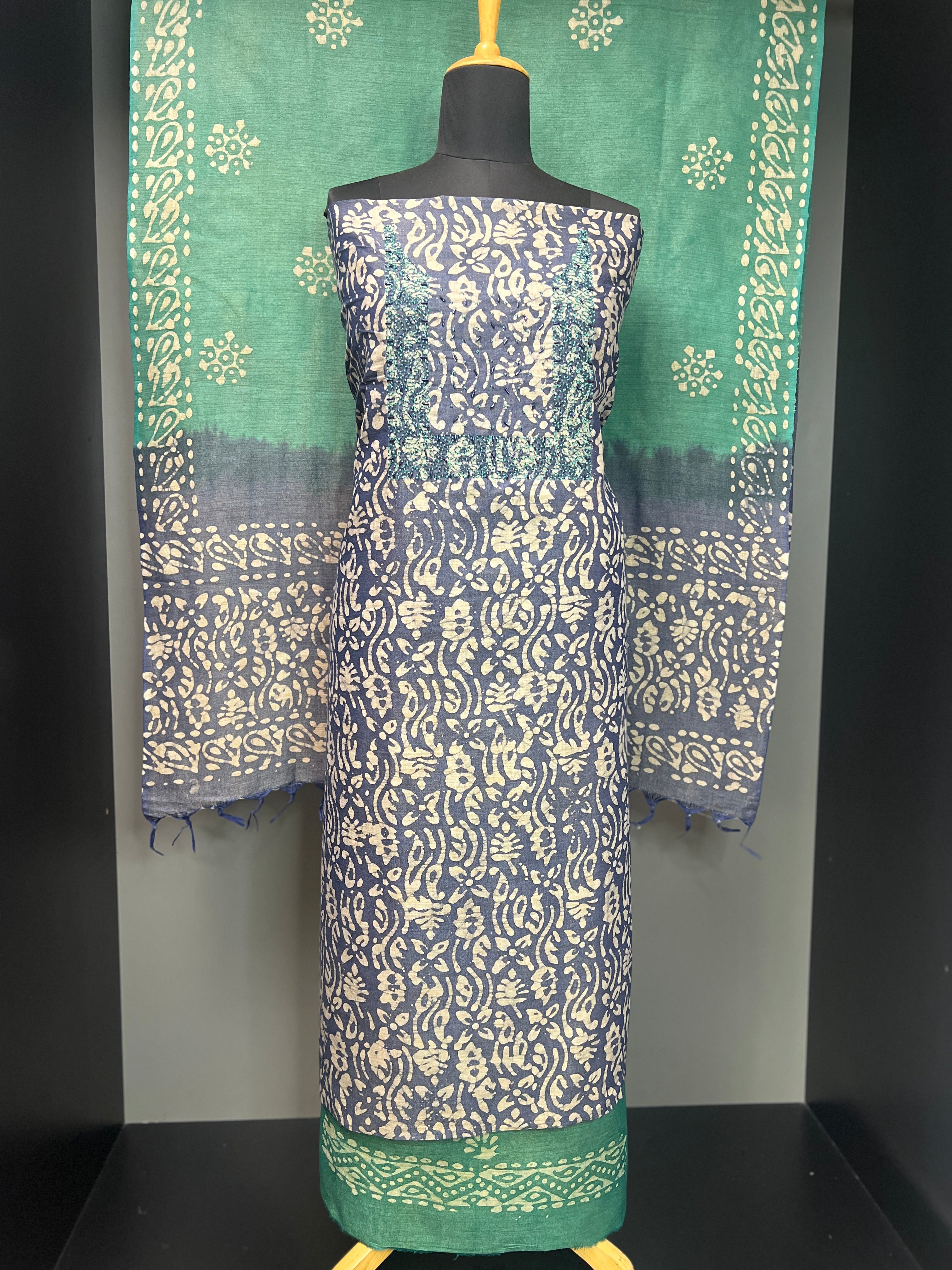 Batik Printed Bhagalpuri Linen Salwar Set | SW1983