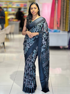 Floral Printed Blended Jute Saree | RMP106