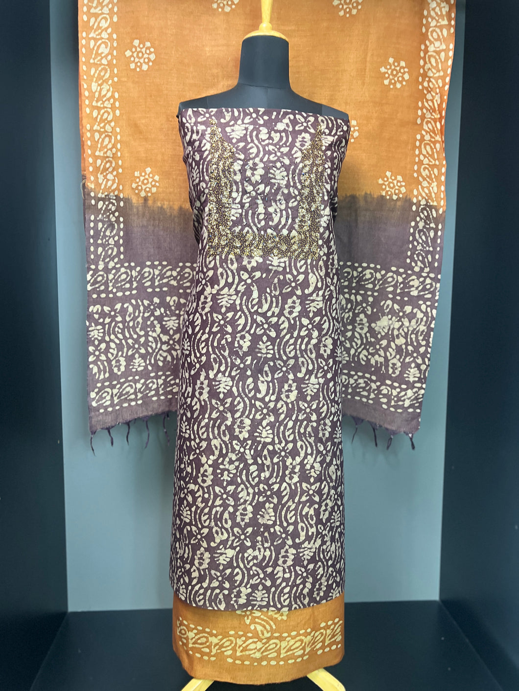 Batik Printed Bhagalpuri Linen Salwar Set | SW1985