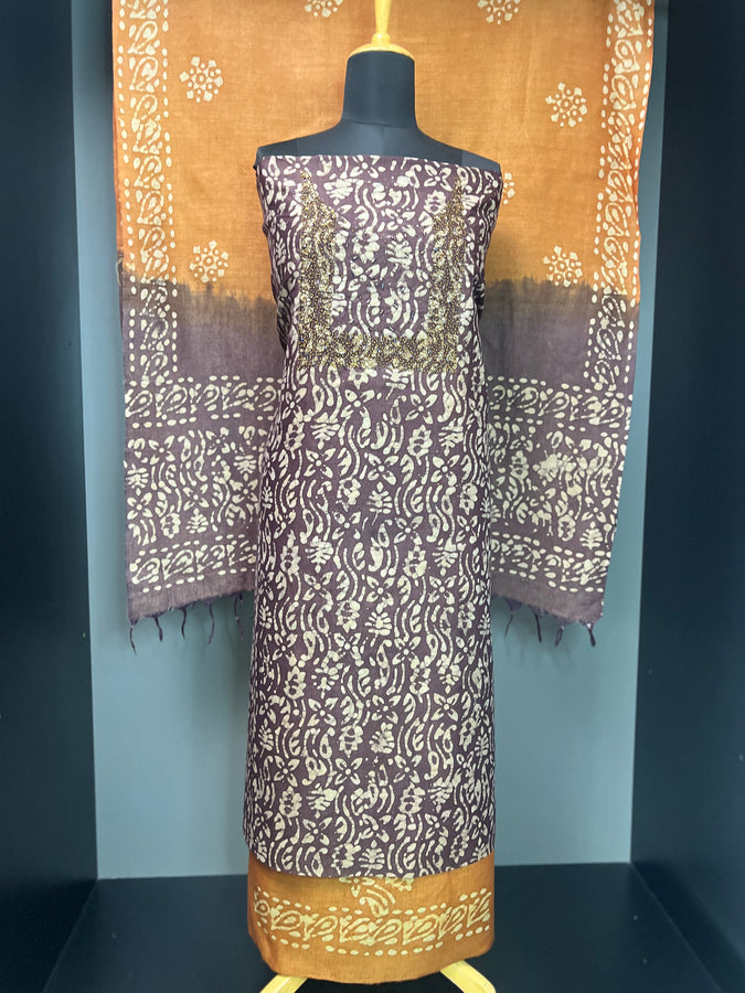 Batik Printed Bhagalpuri Linen Salwar Set | SW1985