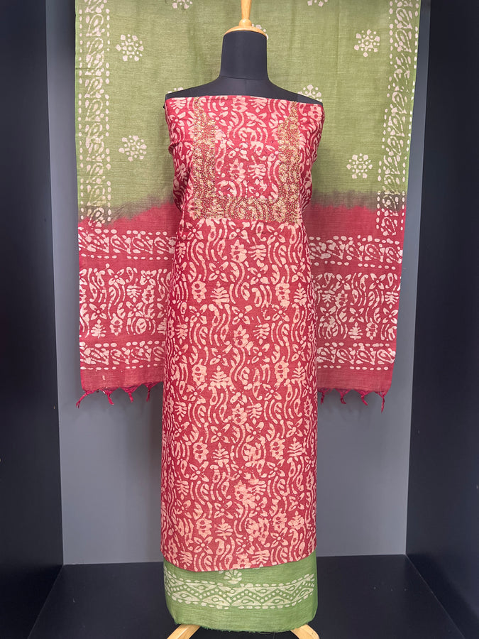 Batik Printed Bhagalpuri Linen Salwar Set | SW1987