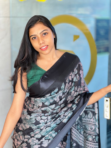 Floral Printed Blended Jute Saree | RMP106
