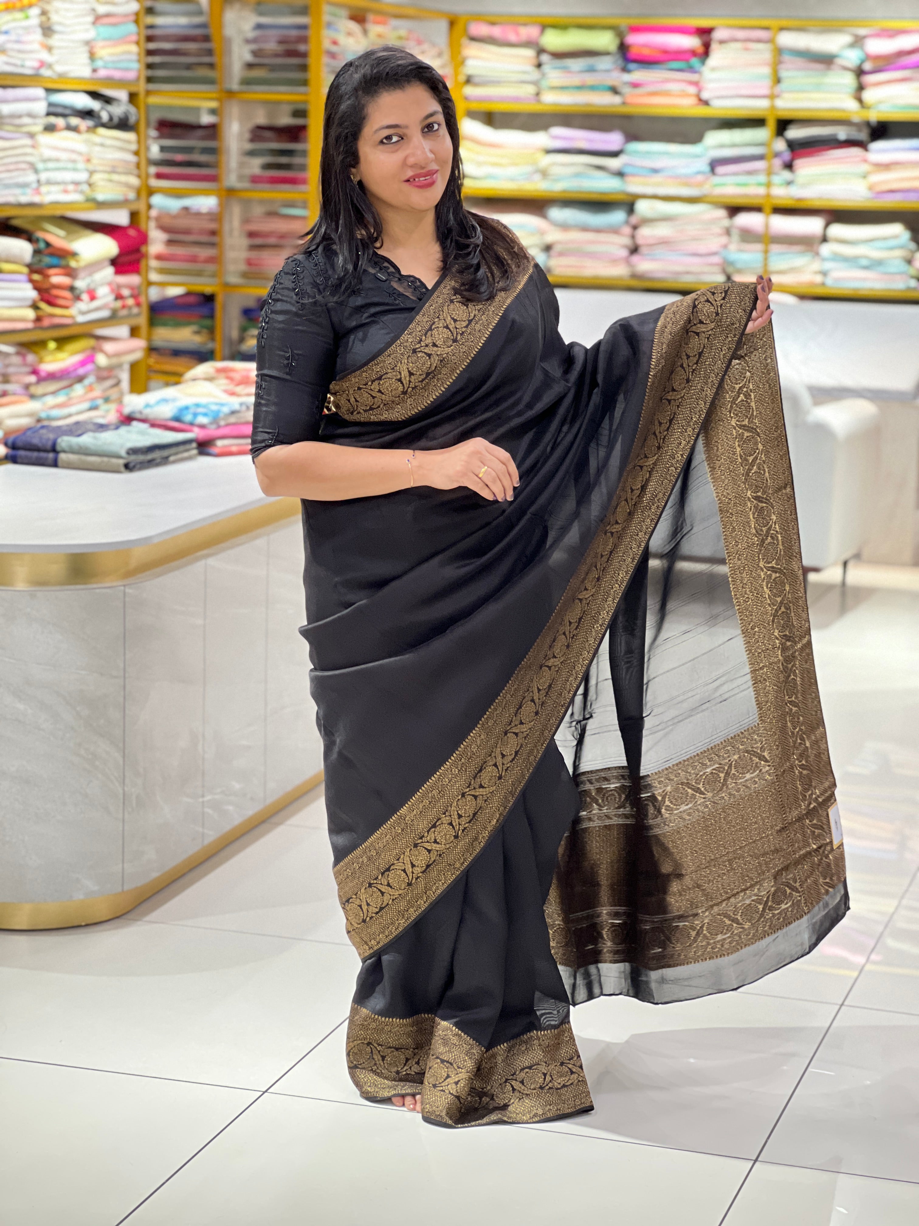 Banarasi Weaved Power Loom Semi Tussar Finish Saree |YNG1254