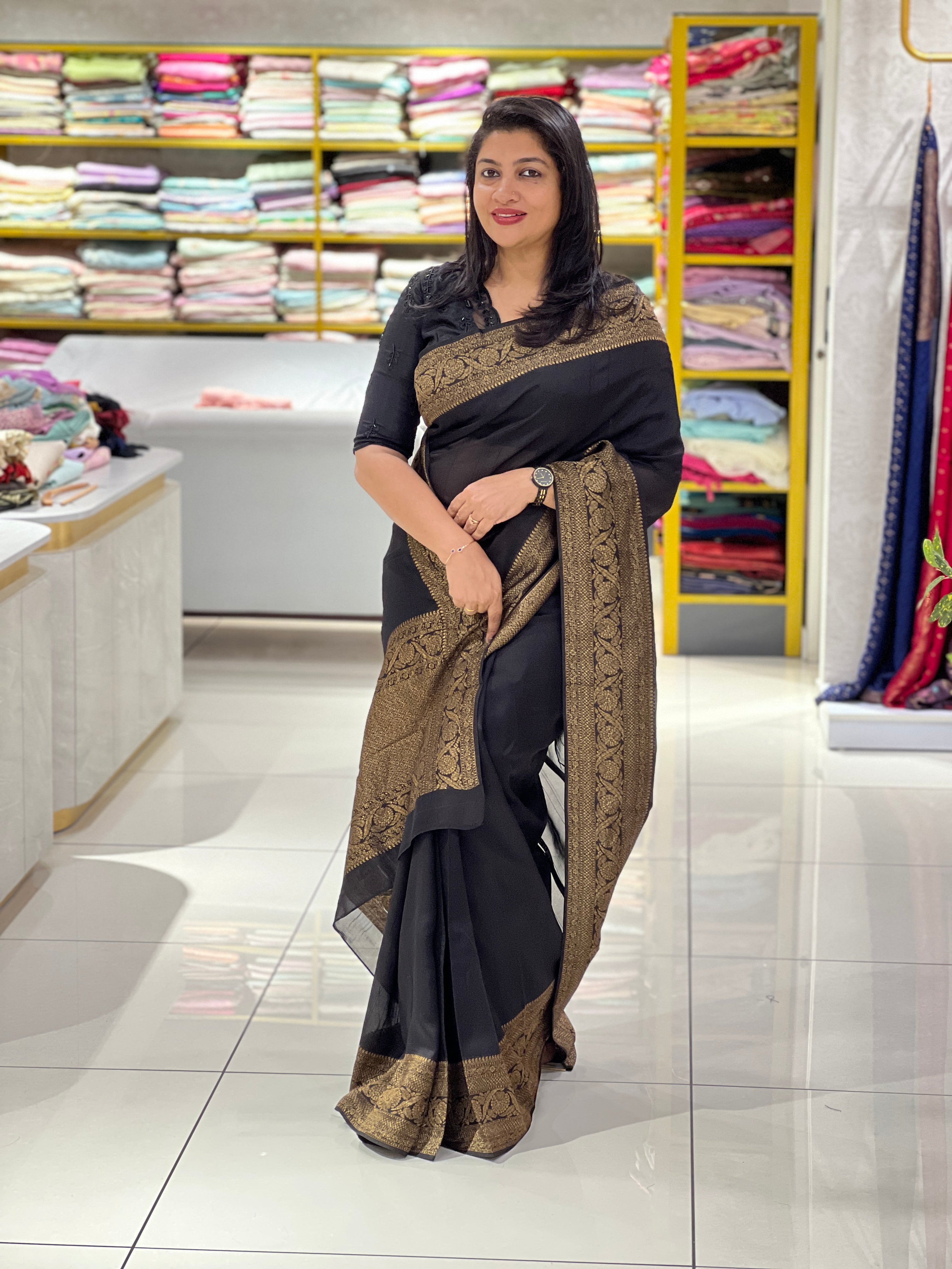 Banarasi Weaved Power Loom Semi Tussar Finish Saree |YNG1254