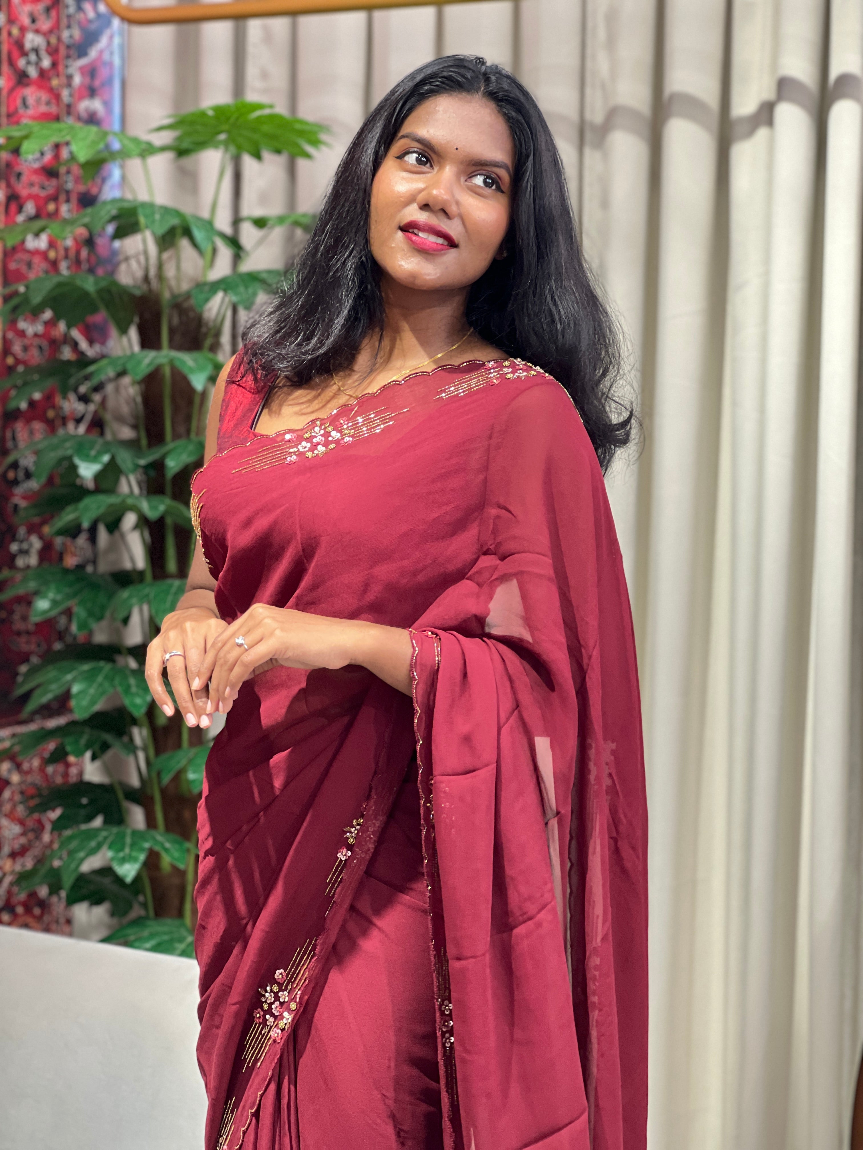 Hand Work Detailed Pure Georgette Saree | DN832