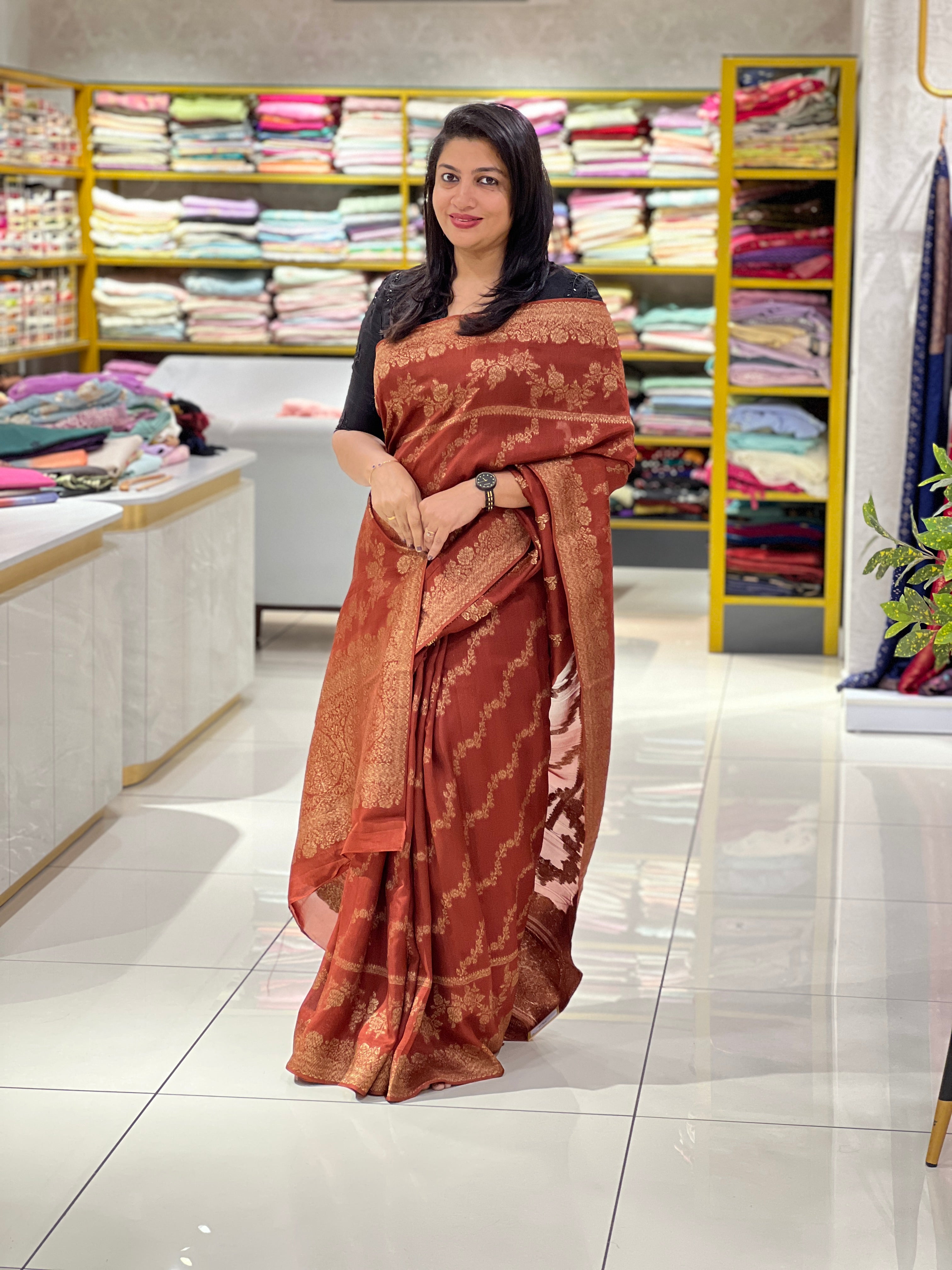 Power Loom Shibori Pattern Banarasi Saree |YNG1257
