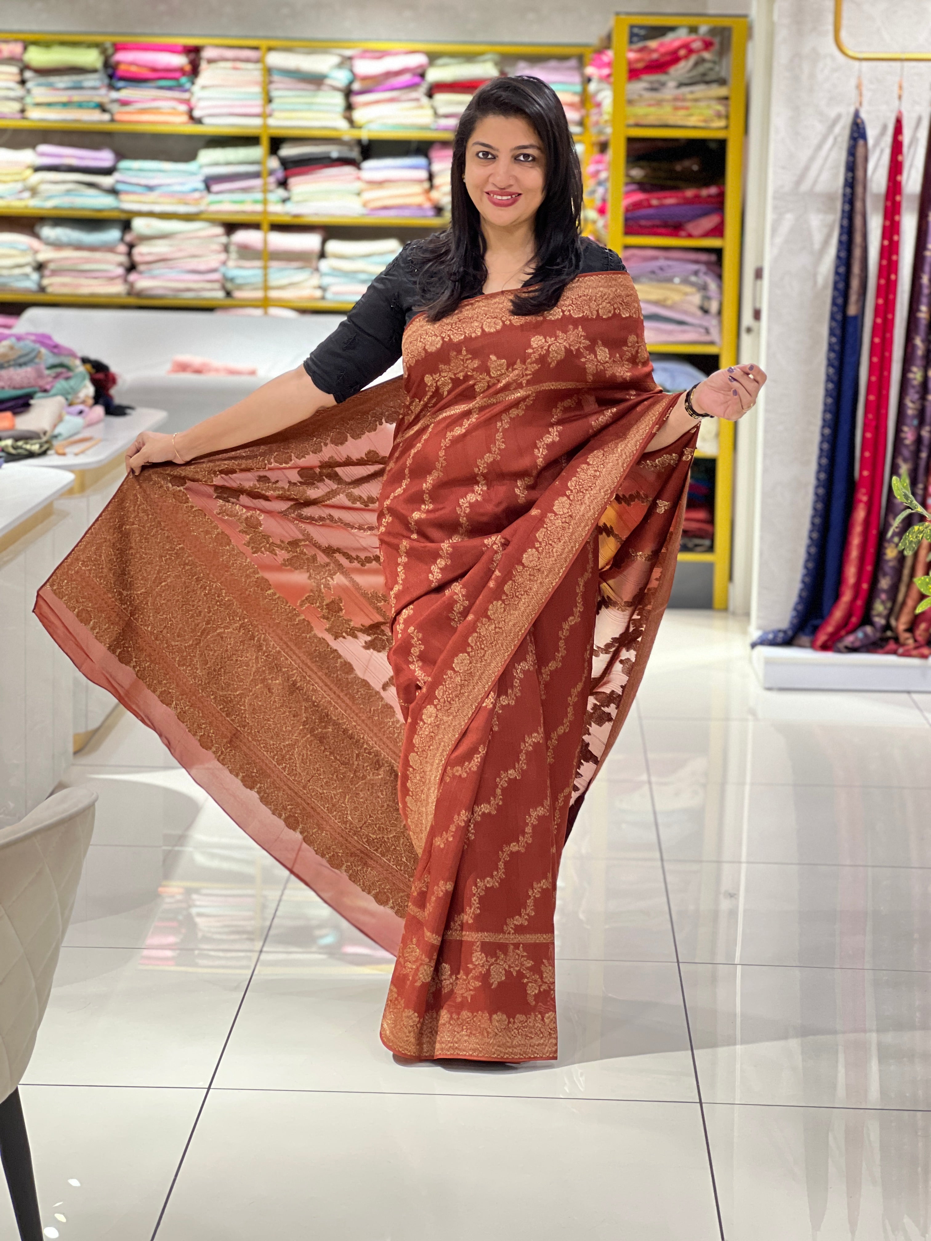 Power Loom Shibori Pattern Banarasi Saree |YNG1257