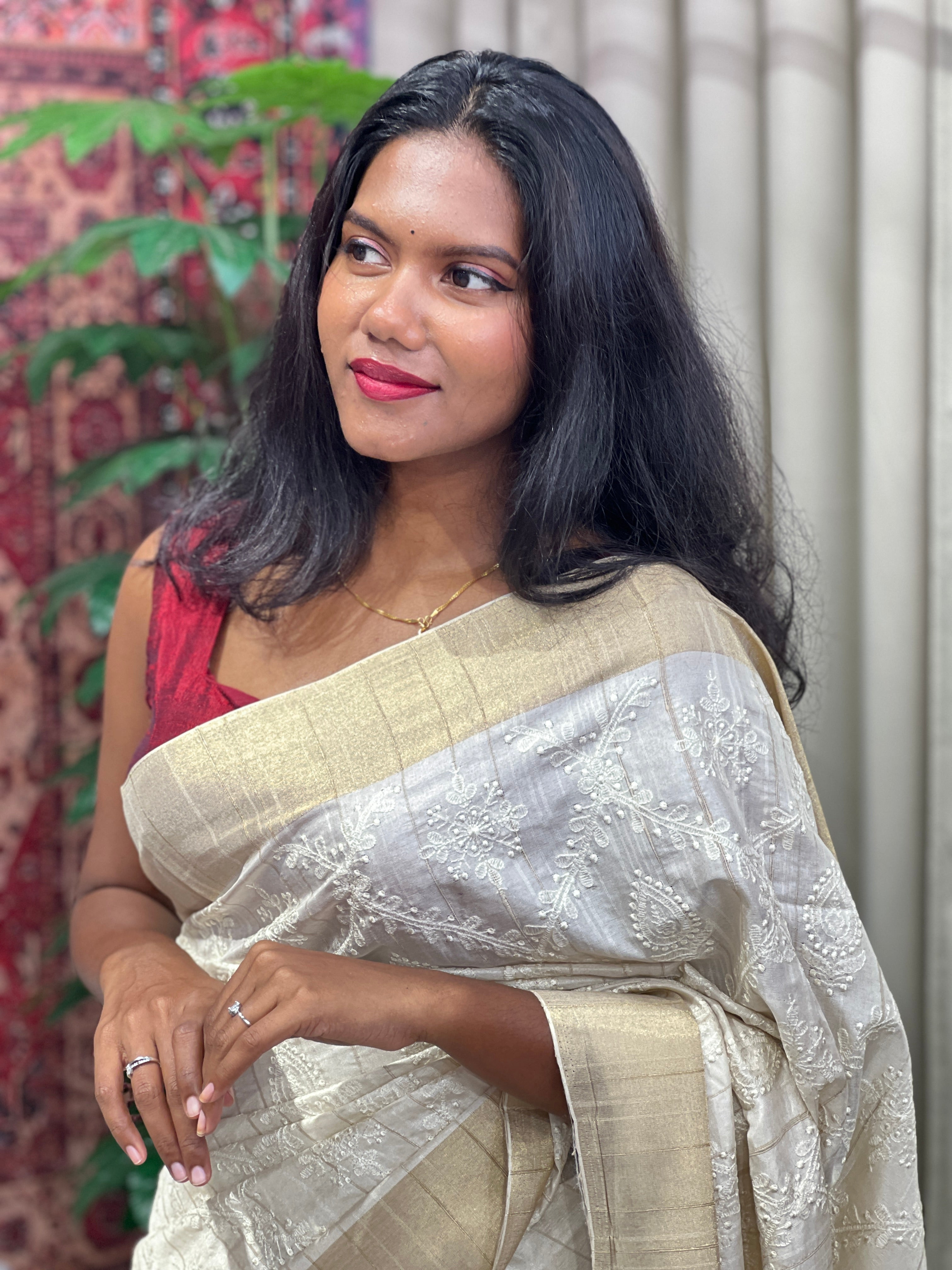 Machine Embroidery Detailed Semi Tussar Saree | GAR155