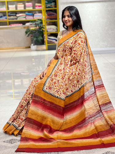 Screen Printed Geecha Tussar Saree | SIK121