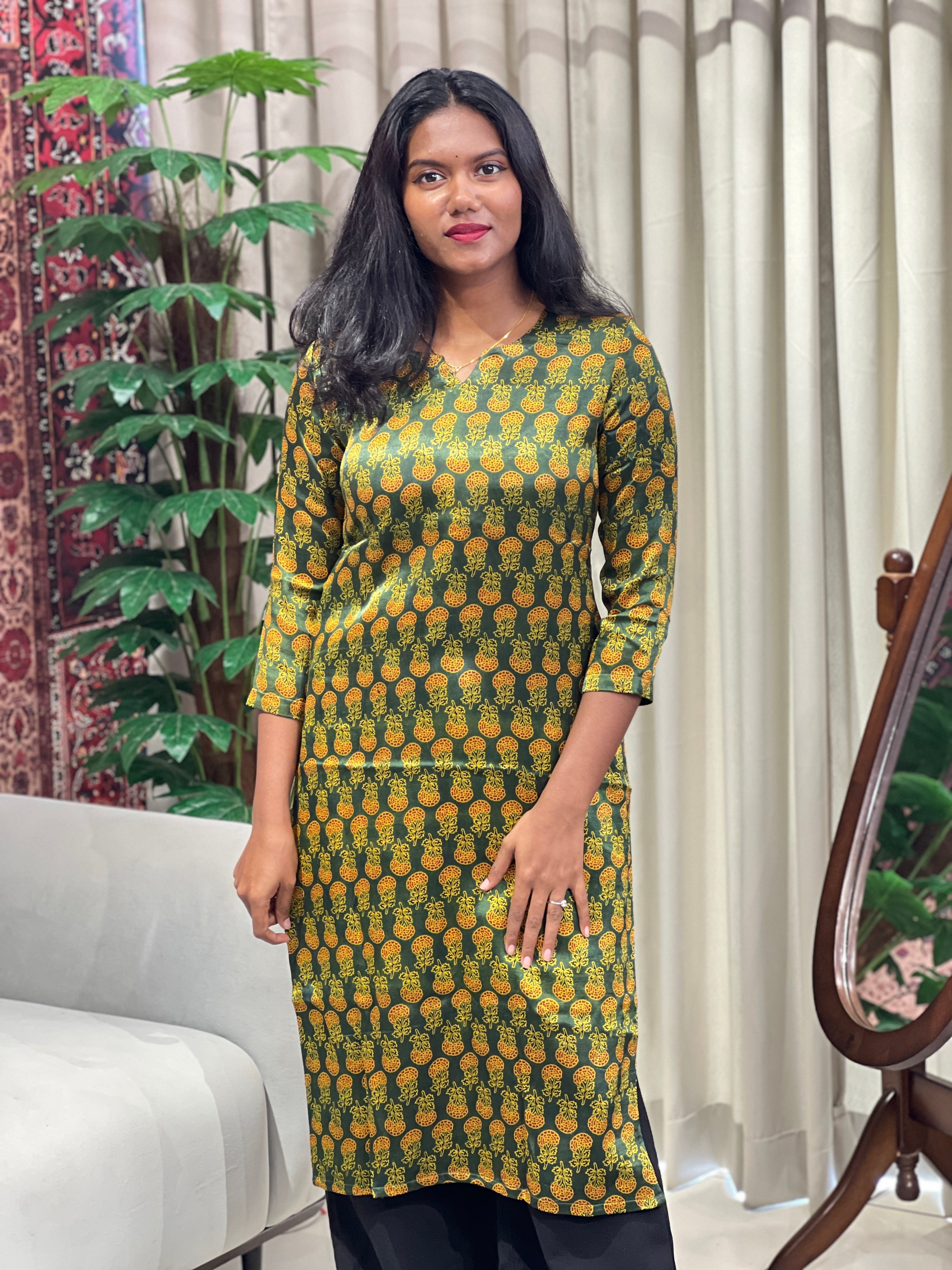 Floral Printed Modal Finish Kurta | DNT1125
