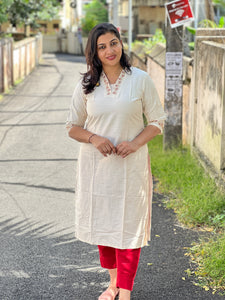Floral Embroidery With Sequence Detailed Cotton Kurta | TAL134