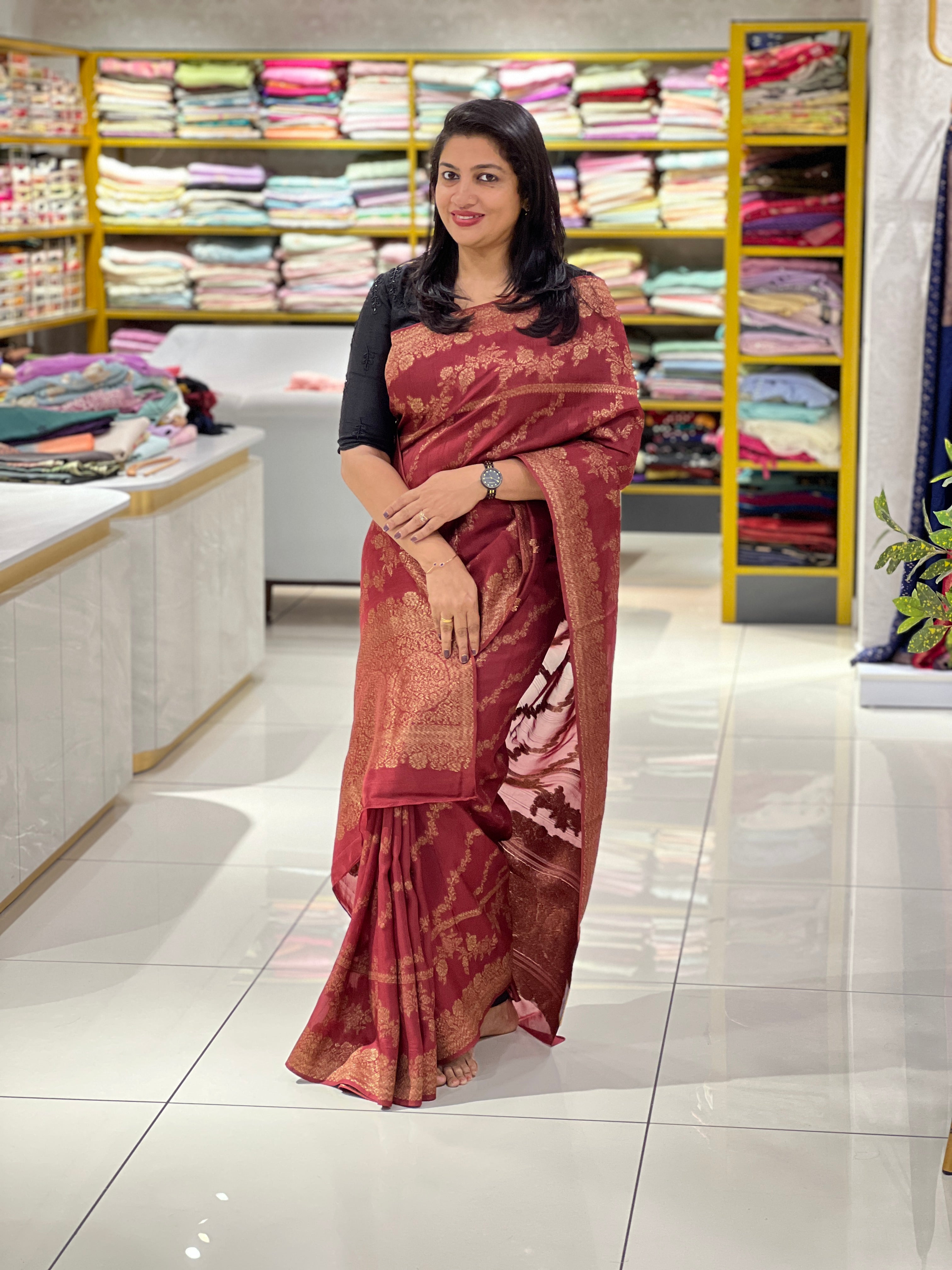Power Loom Shibori Pattern Banarasi Saree | YNG1259