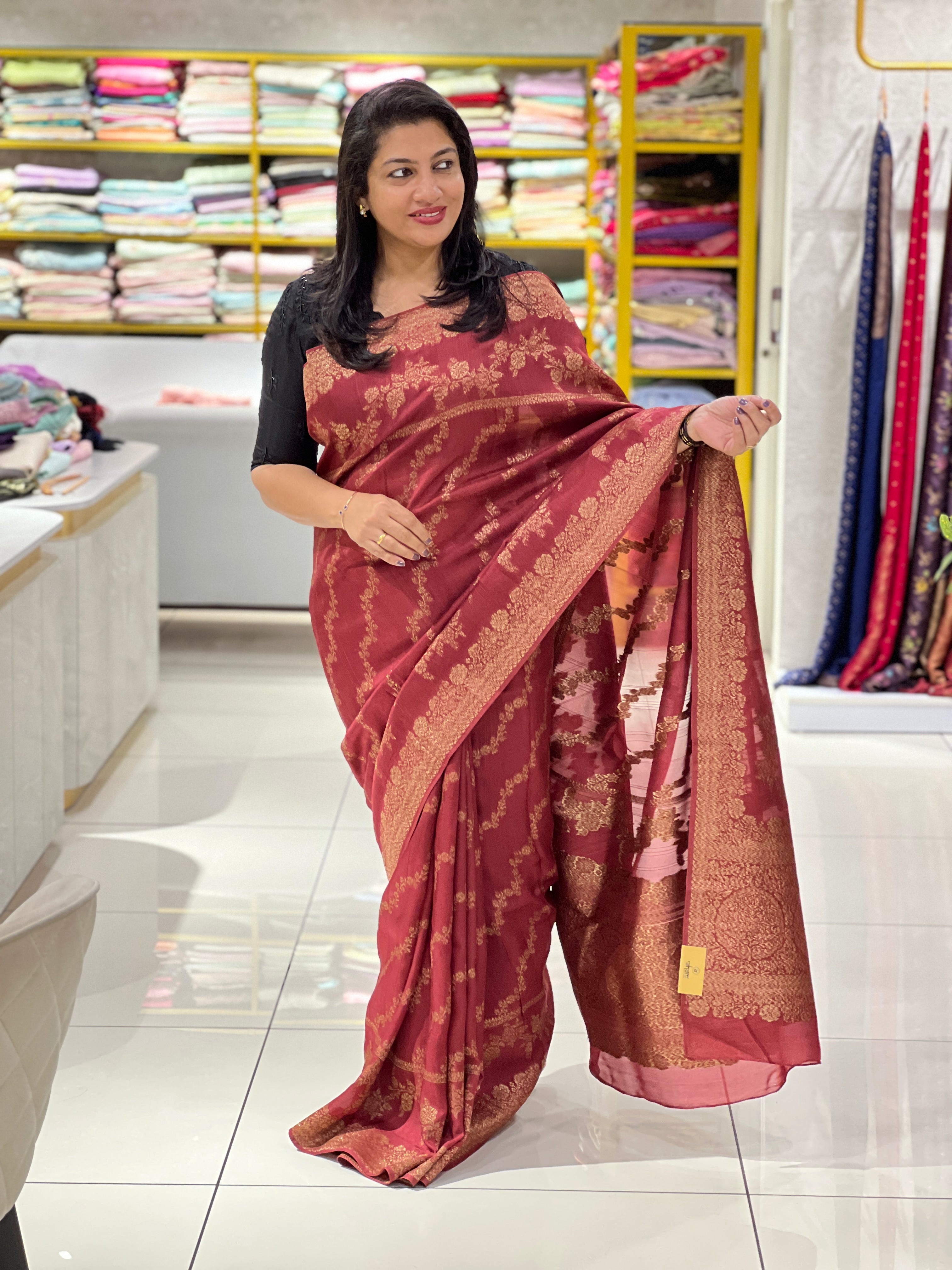 Power Loom Shibori Pattern Banarasi Saree | YNG1259