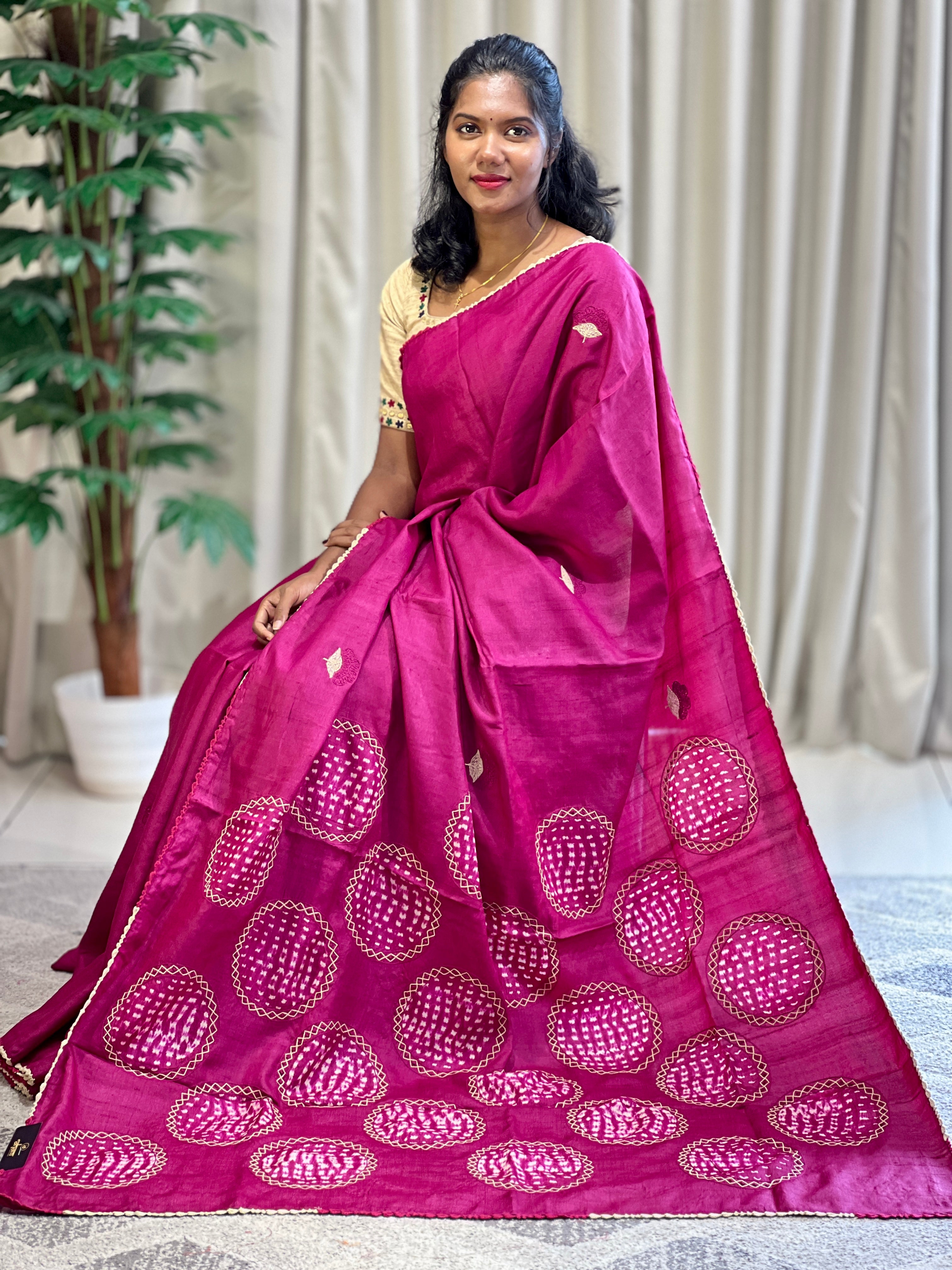 Embroidery With Tie & Dye Detailed Pure Tussar Saree | RGD694