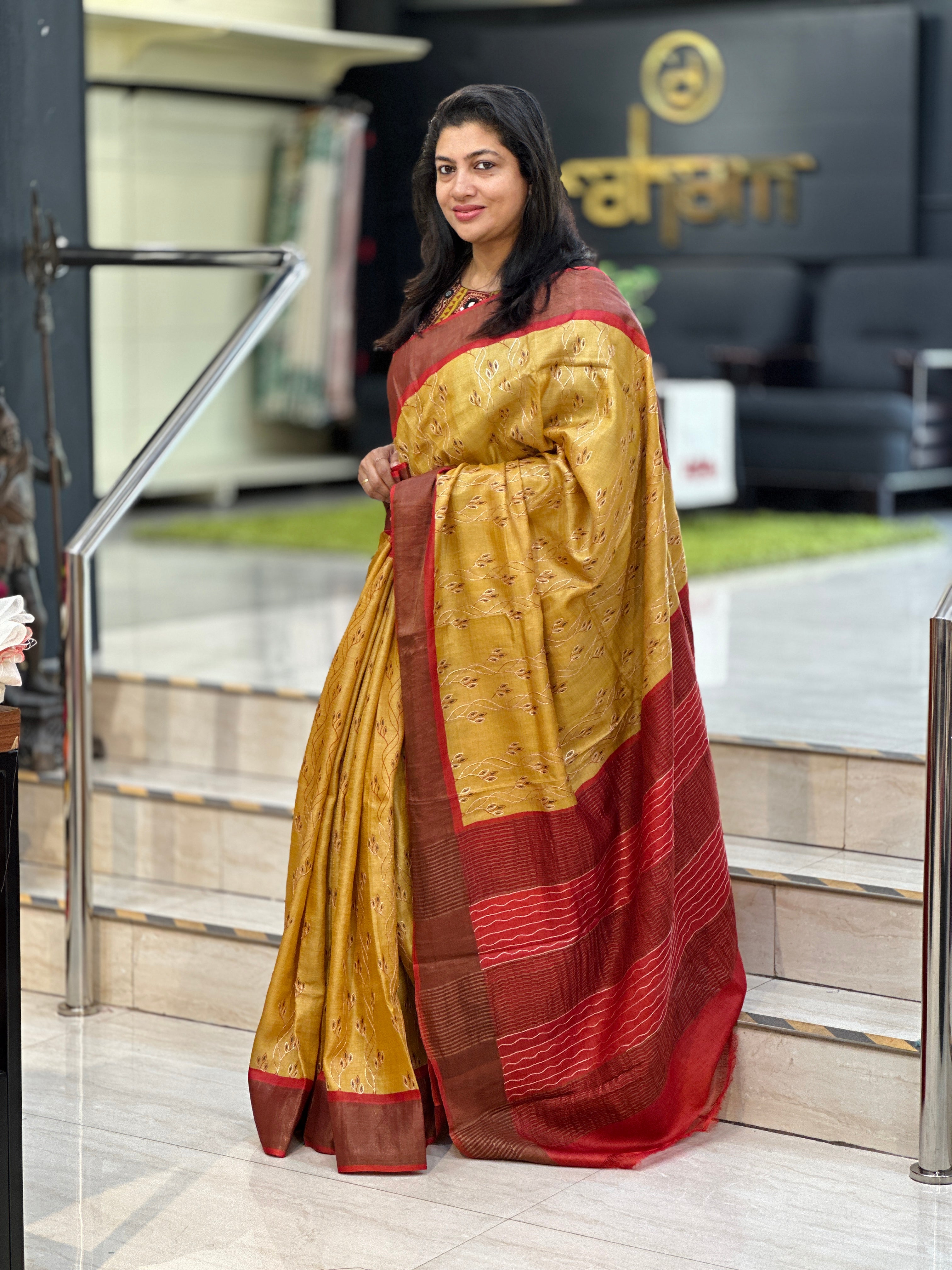 Leaf Printed Pure Tussar Saree | NLM251