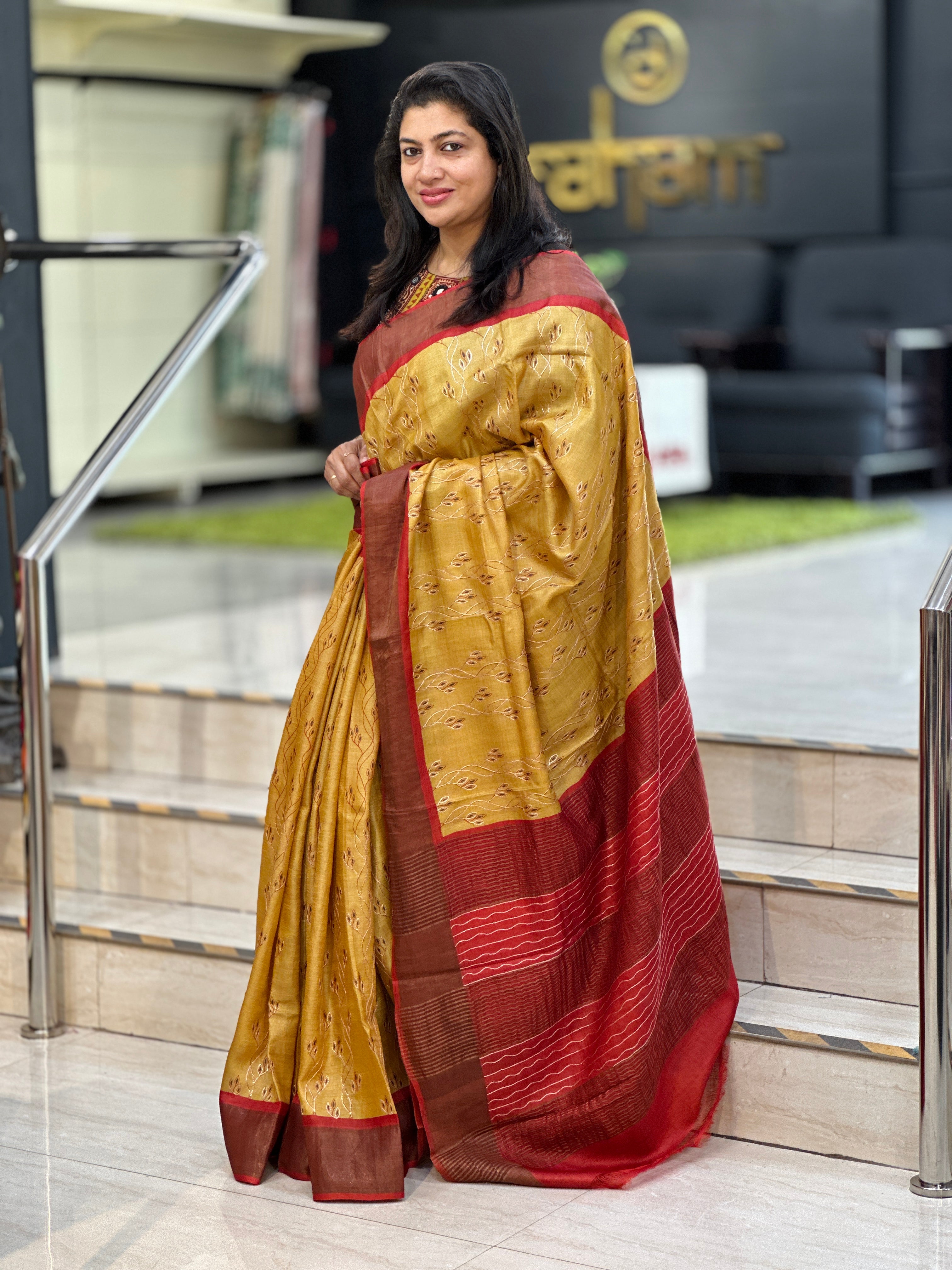 Leaf Printed Pure Tussar Saree | NLM251