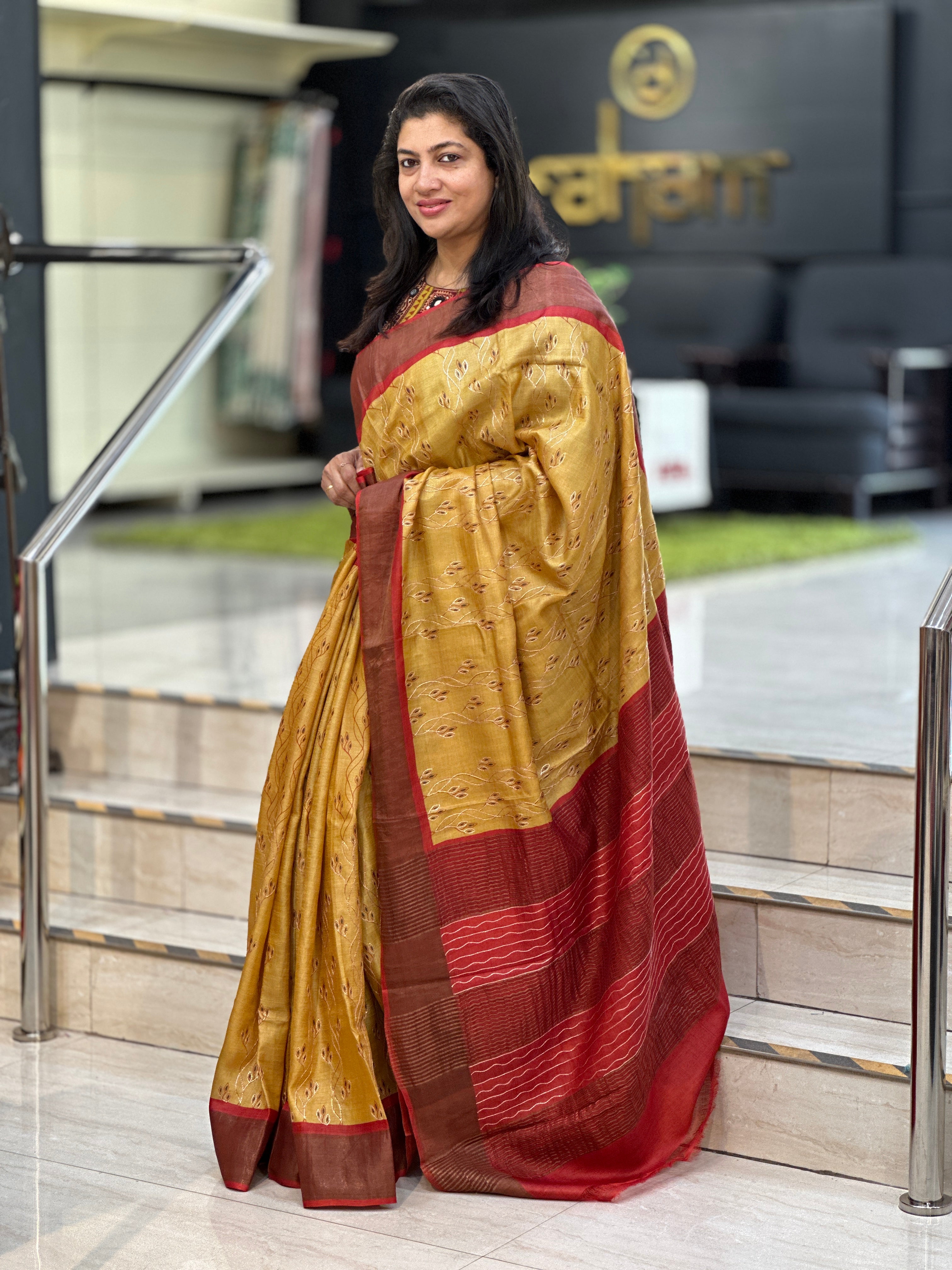 Leaf Printed Pure Tussar Saree | NLM251