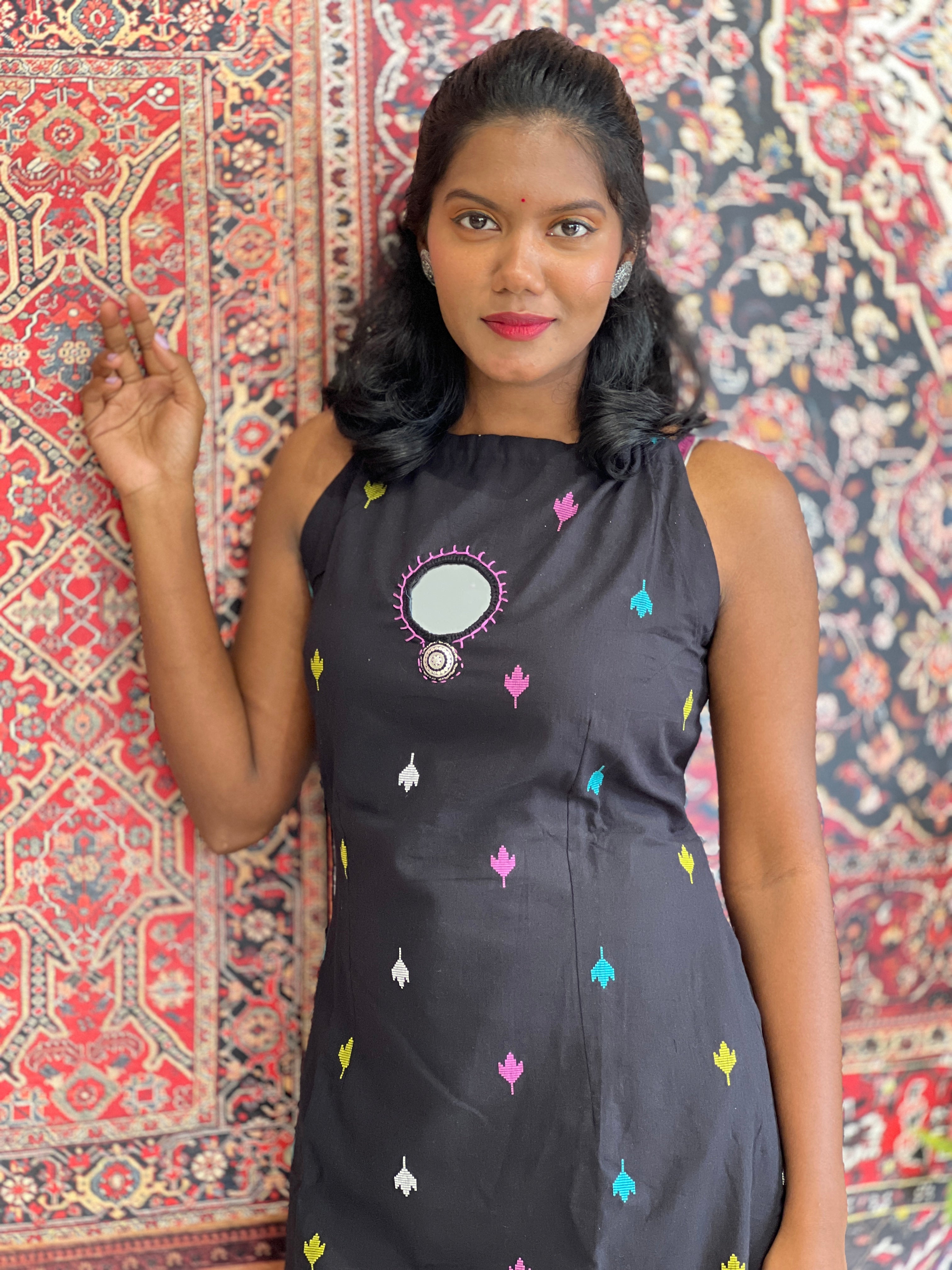 Buta & Mirror Detailed South Cotton Top & Bottom | SJL107