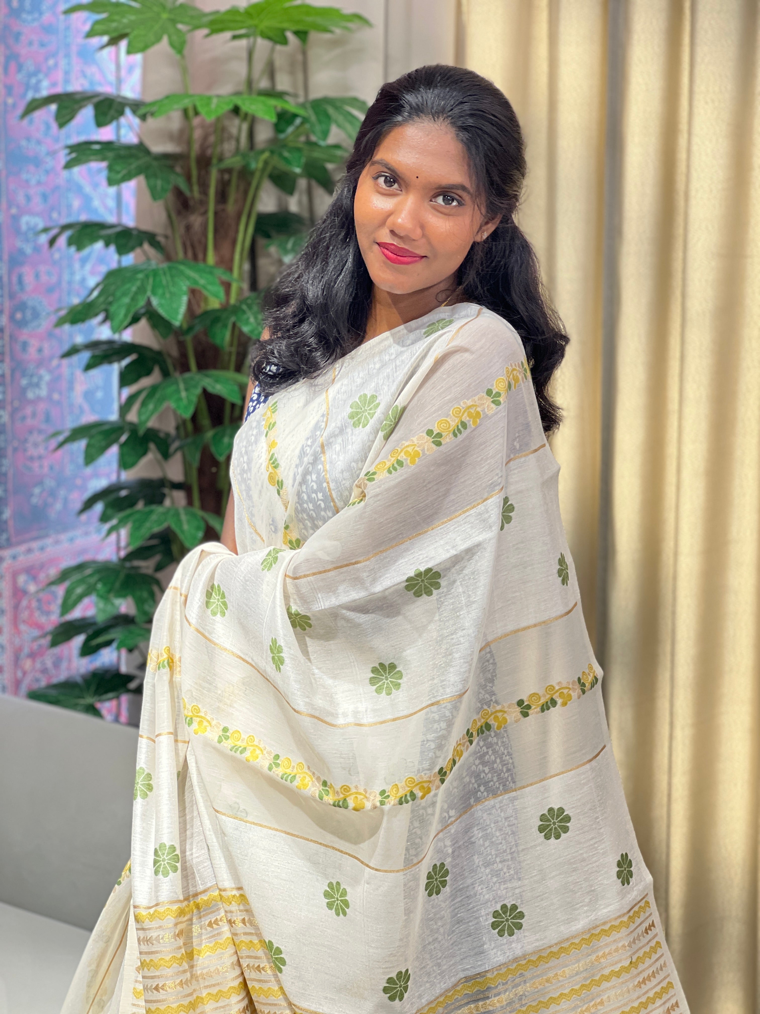 Floral Thread Woven Chanderi Saree | YNG899