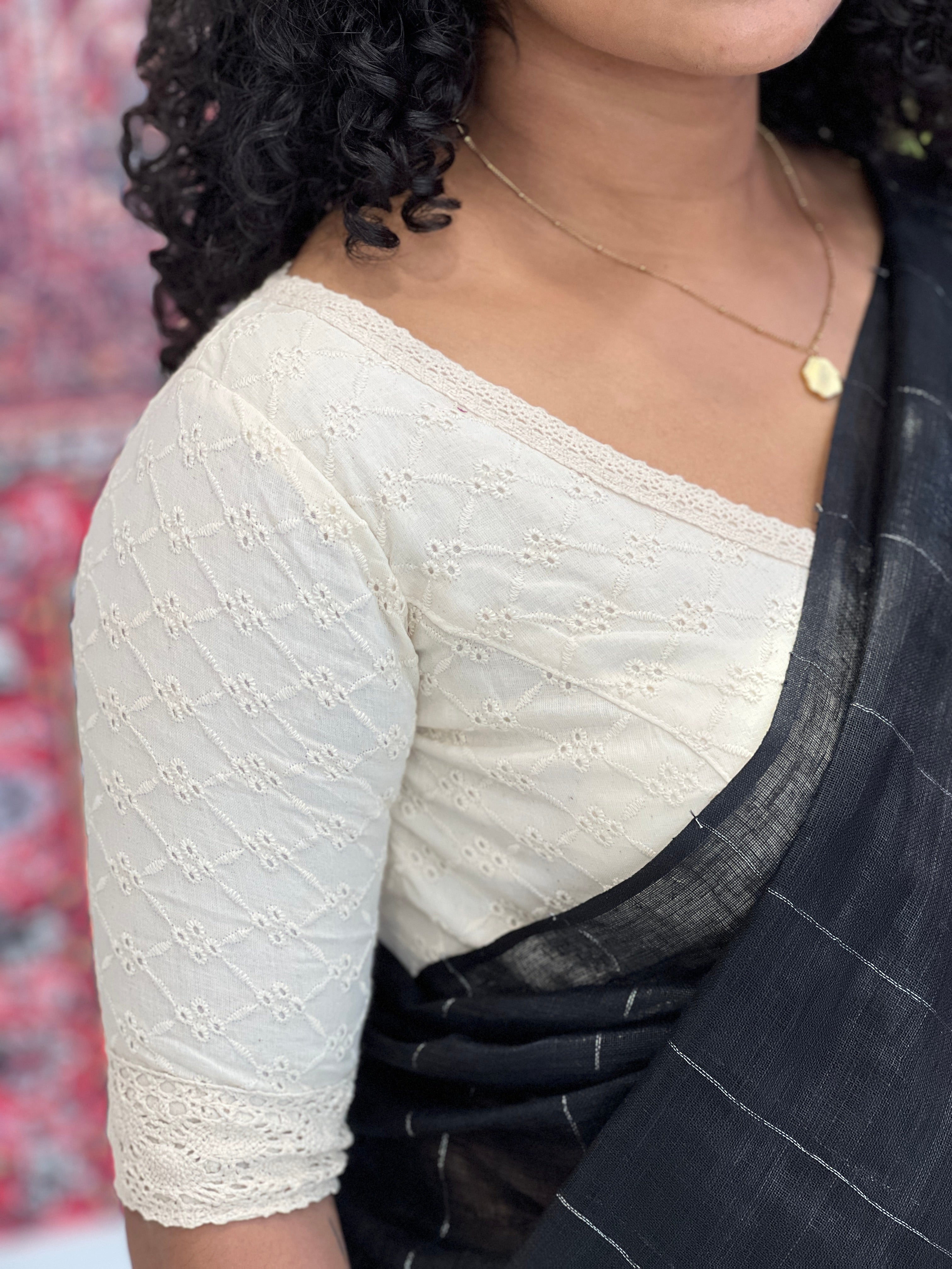 Hakoba Patterned Cotton Stitched Blouse | IT175