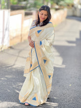 Kasavu & Kara Weaved Temple Patterned Chanderi Finish Saree | HT267