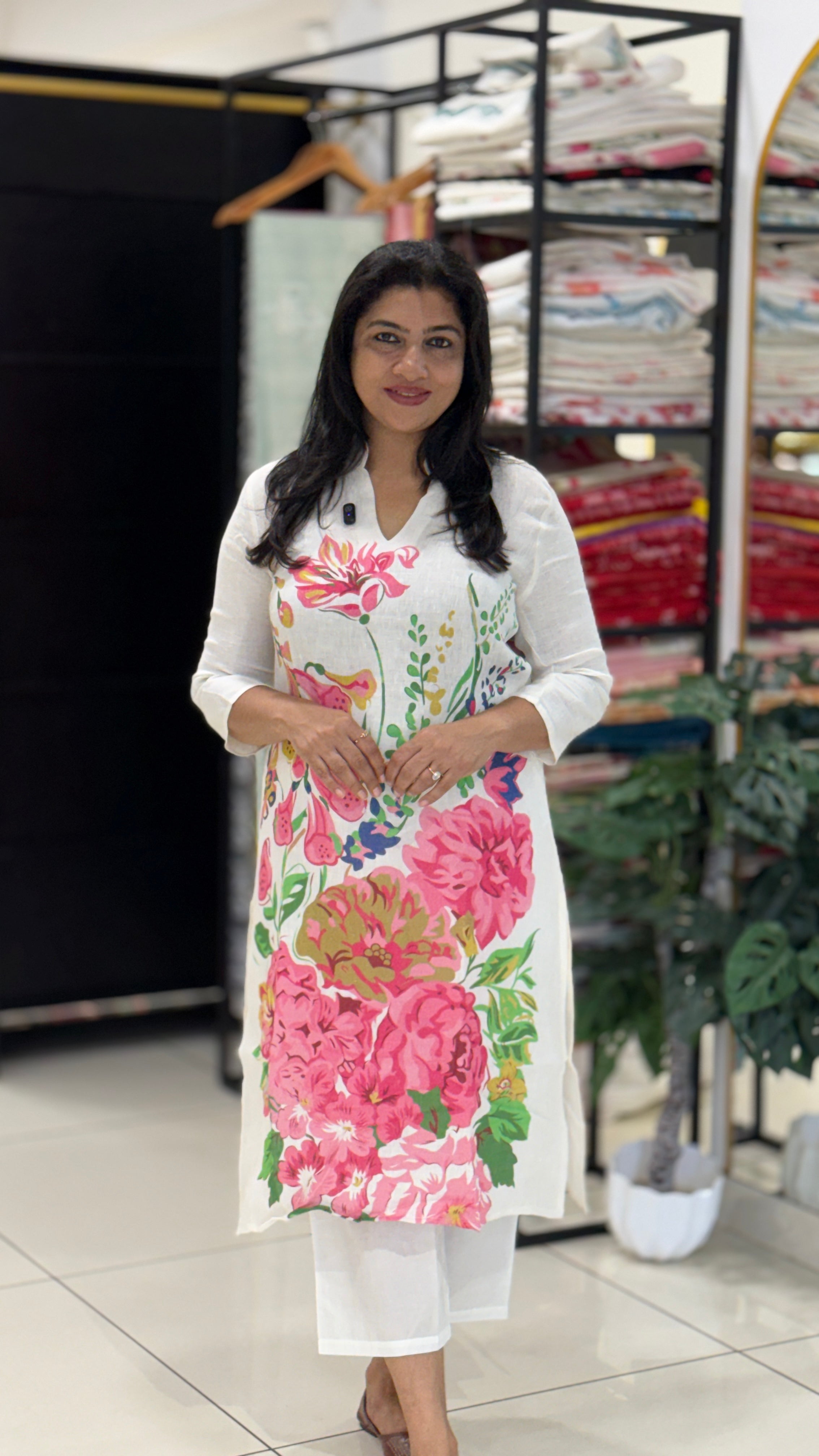 Floral Printed Pure Linen Kurta | RGA124
