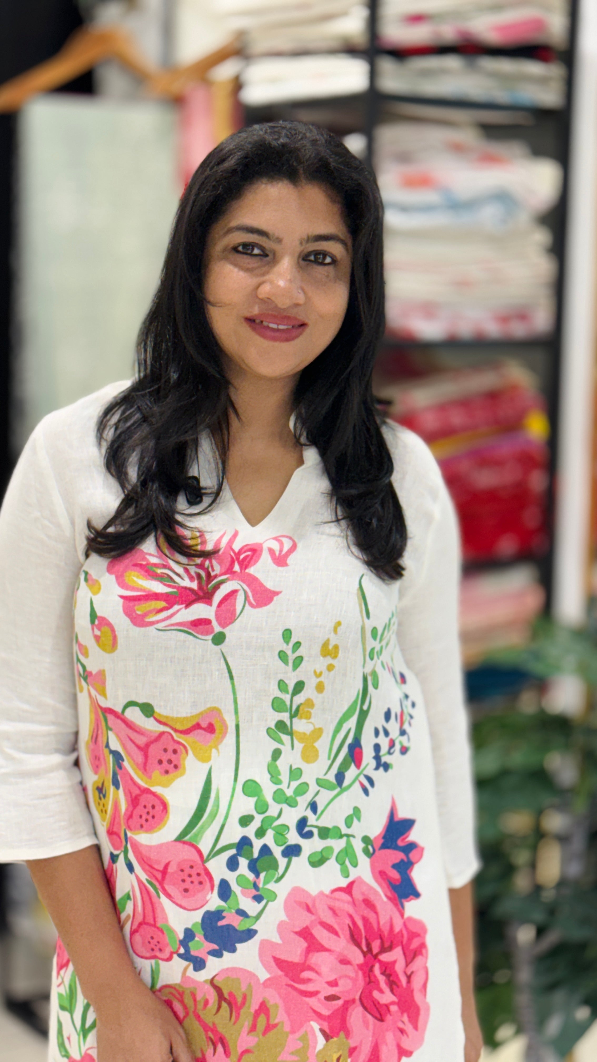 Floral Printed Pure Linen Kurta | RGA124