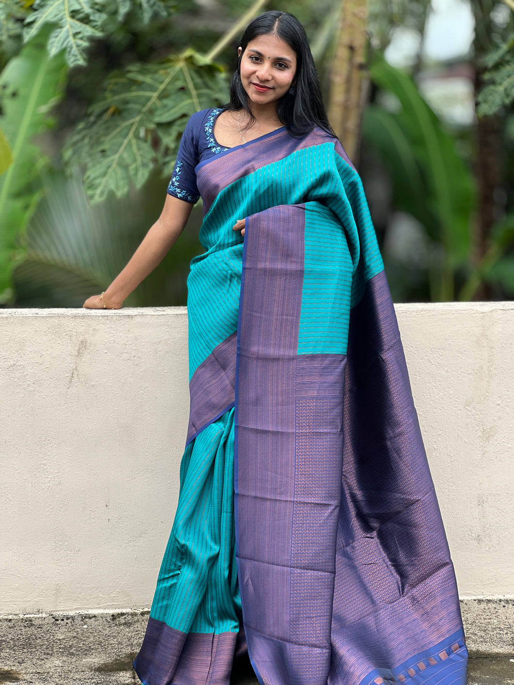 Vertical Line Weaving Semi Silk Saree | KF112