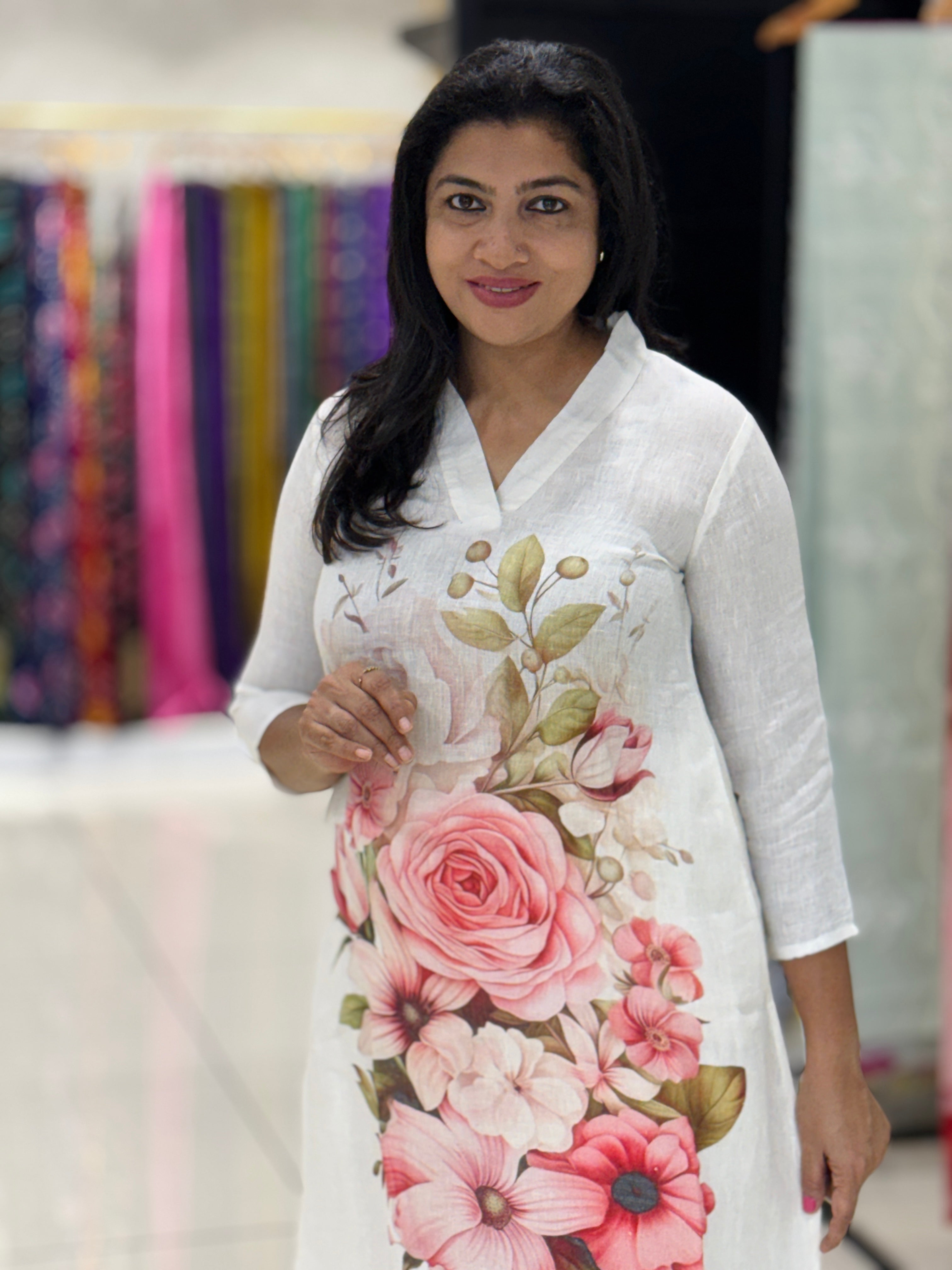 Floral Printed Pure Linen Kurta | RAG125