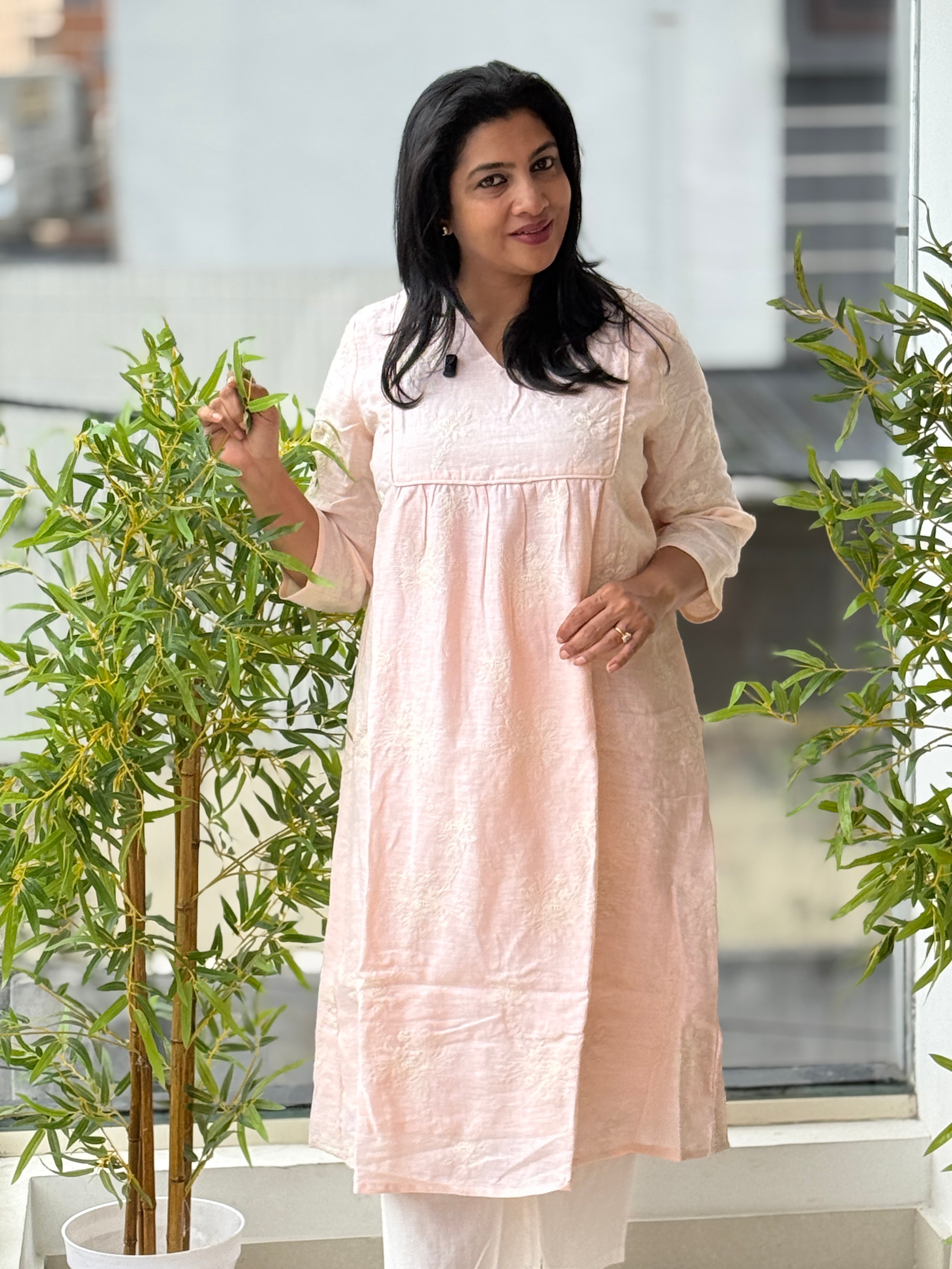 Self Colour Embroidery Linen Kurta | RAG117