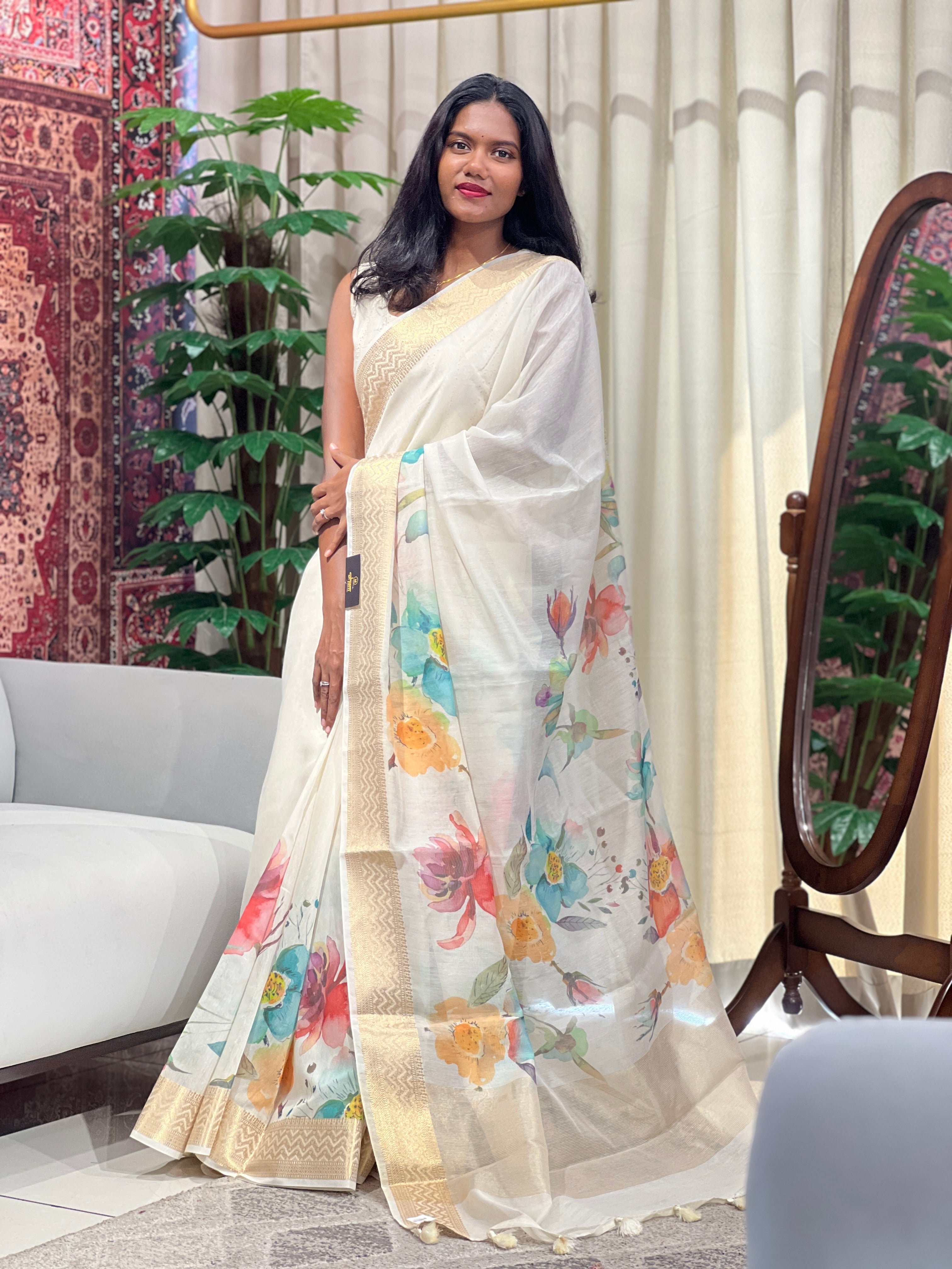 Floral Digital Printed Semi Chanderi Saree | MR222