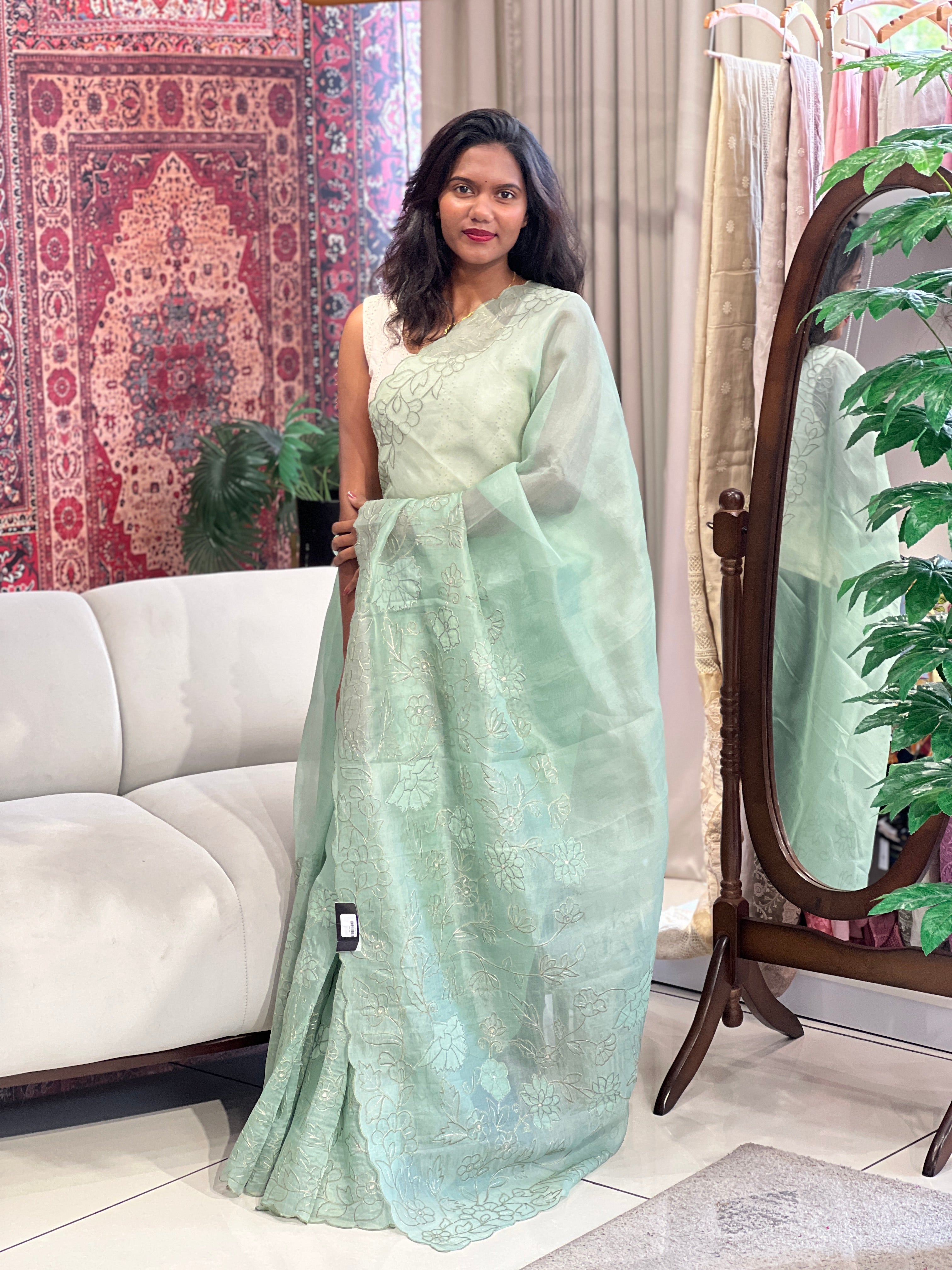 Floral Applique Work Organza Saree | MM165