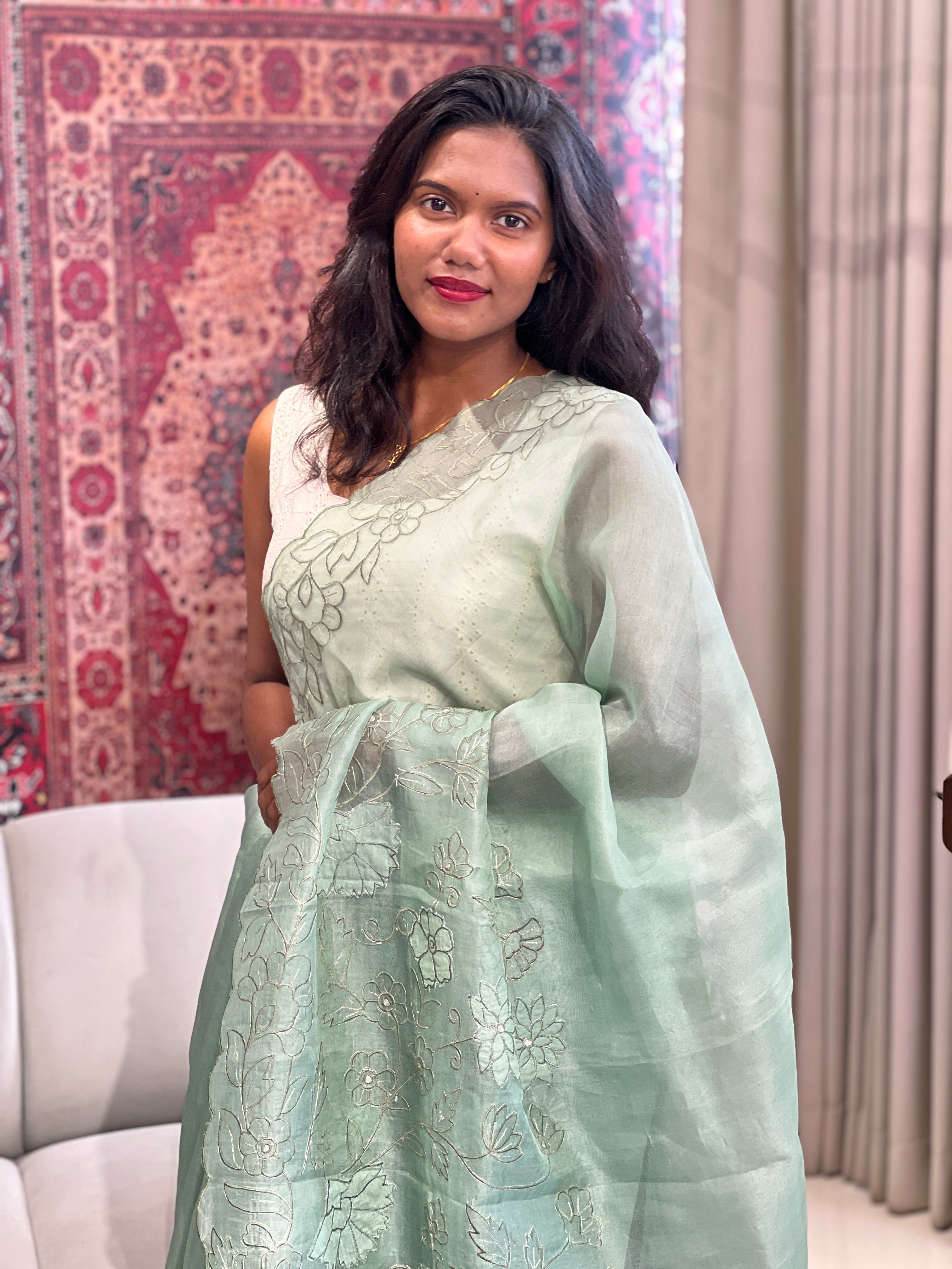 Floral Applique Work Organza Saree | MM165