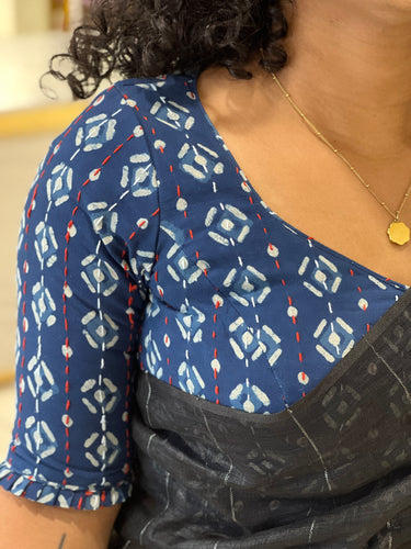 Block Print With Kantha Detailed Cotton Stitched Blouse | IT140