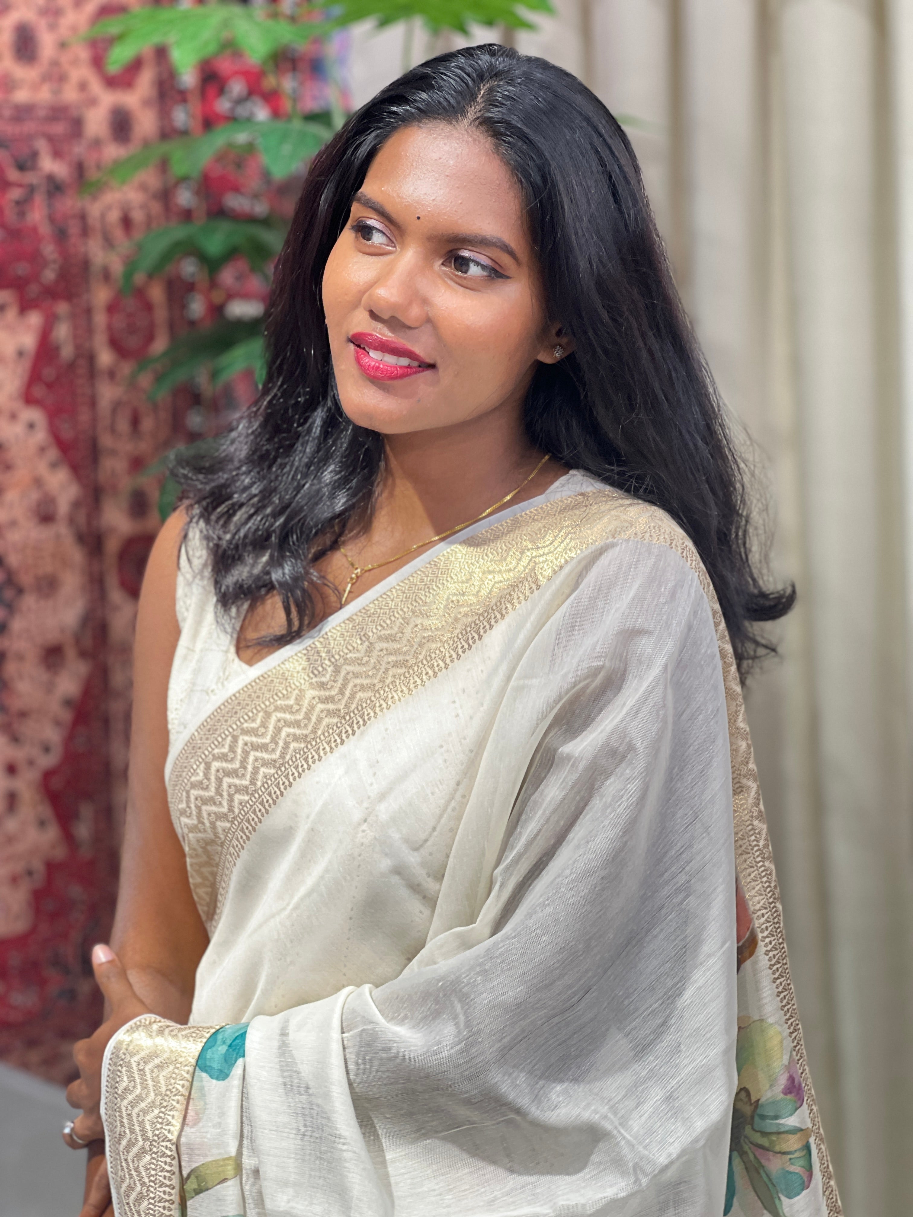 Floral Digital Printed Semi Chanderi Saree | MR222