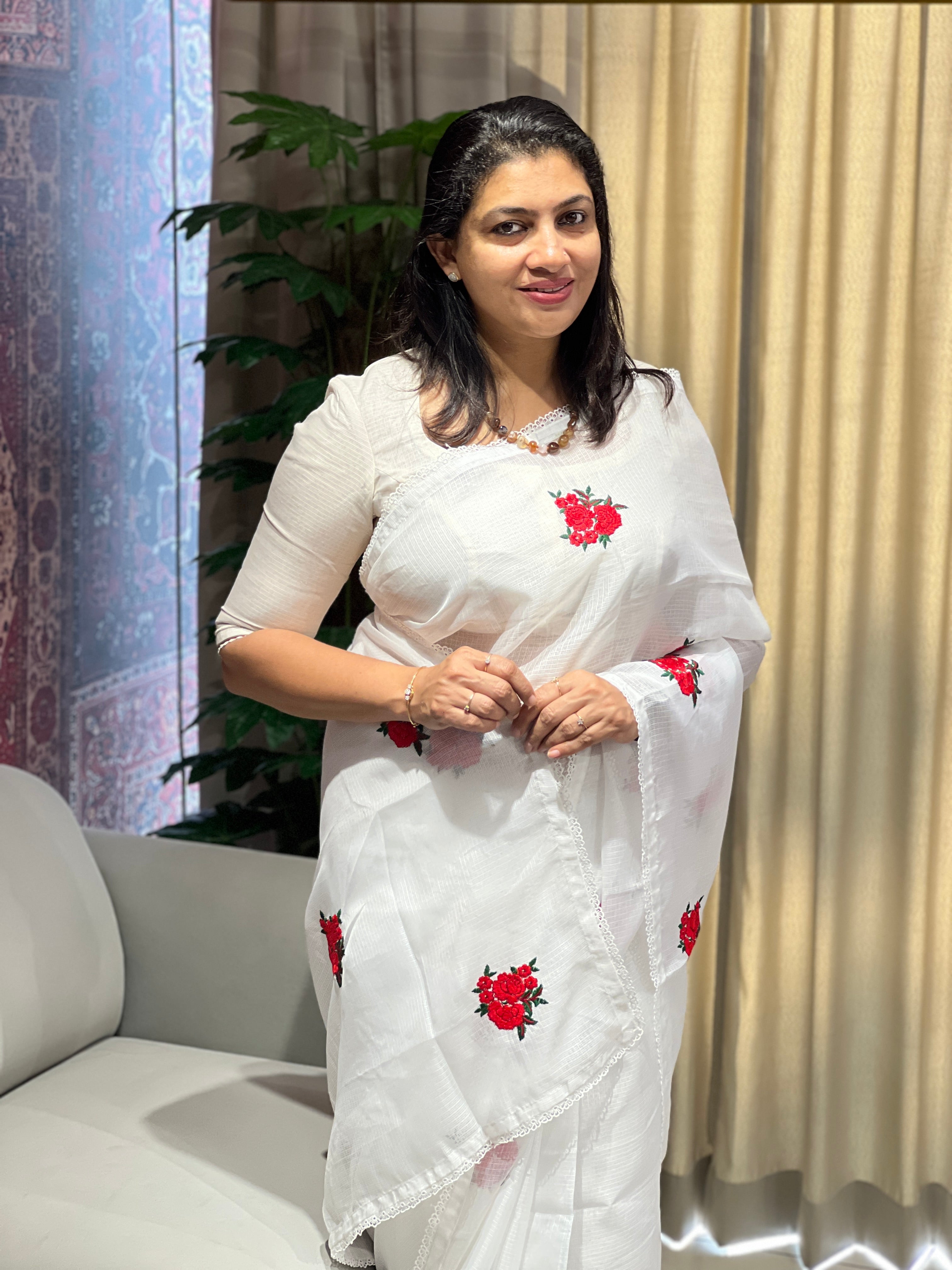 Floral Embroidery Detailed Silky Kota Saree | HT303