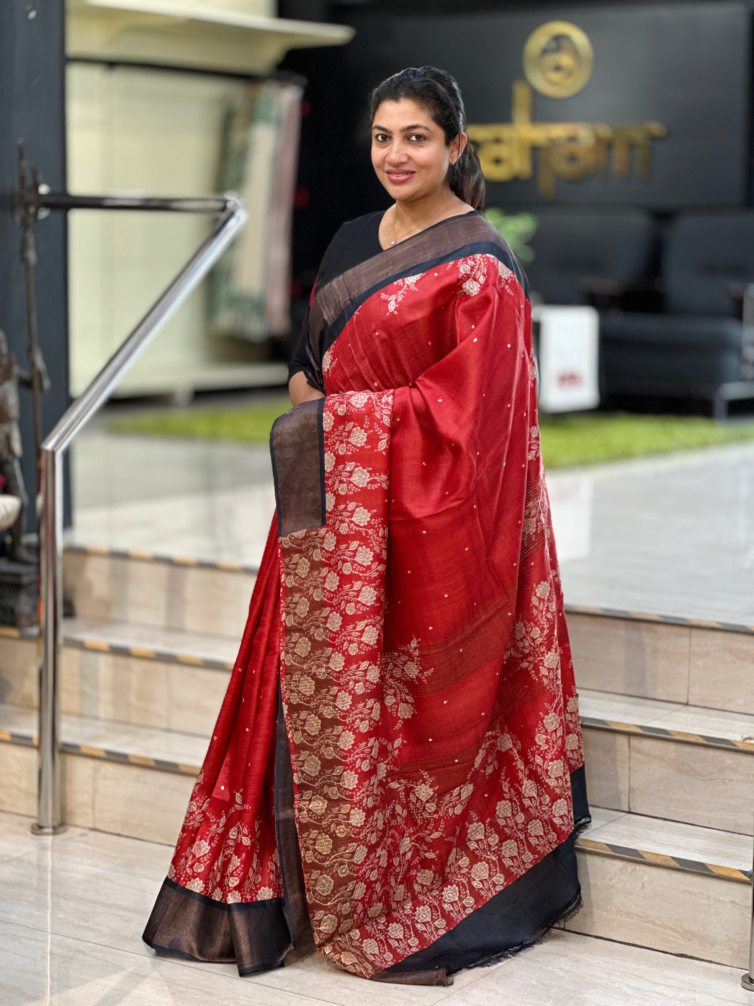 Floral Print Pattern Pure Tussar Saree | NLM250