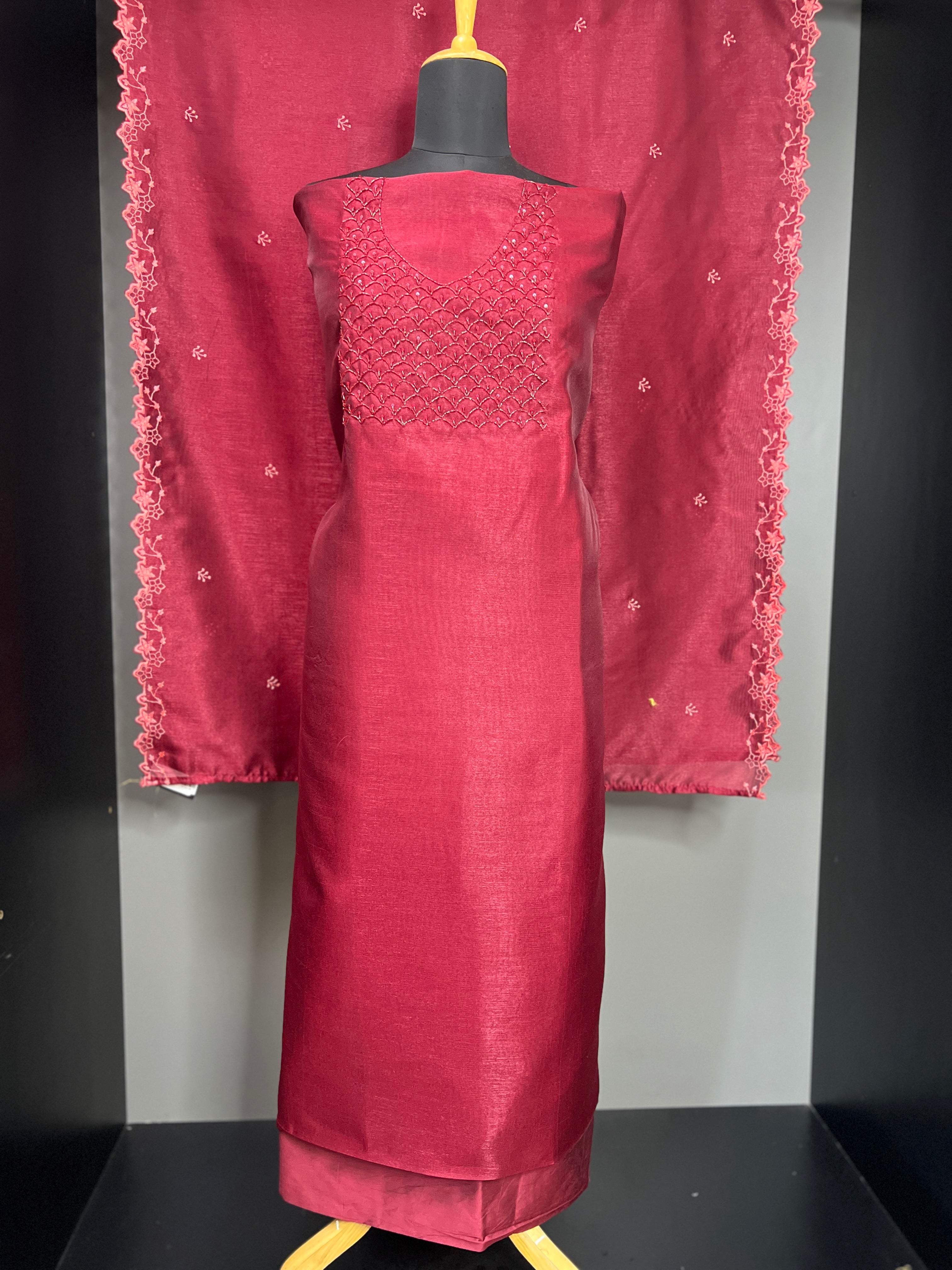 Hand Embroidery Semi Tussar Salwar Set | SW1996