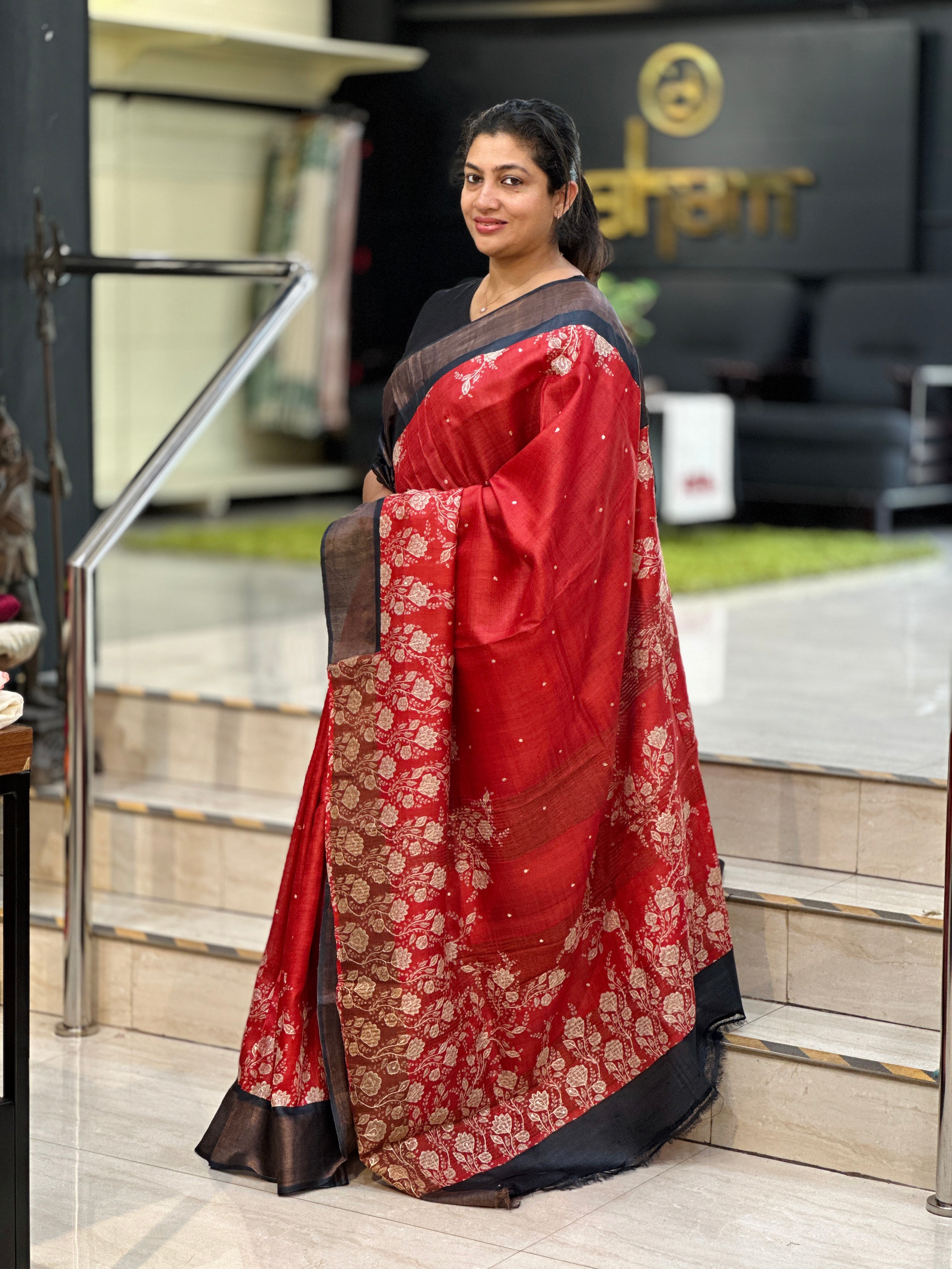 Floral Print Pattern Pure Tussar Saree | NLM250