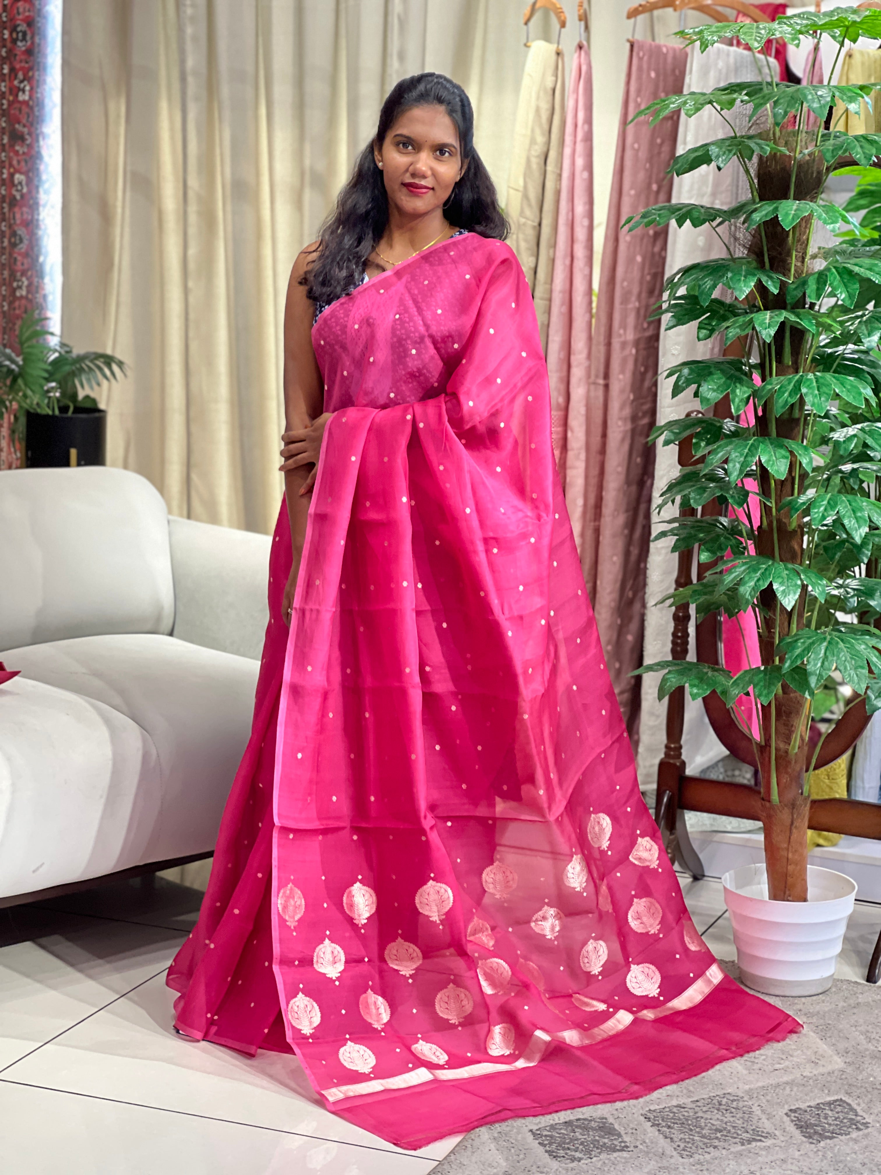 Silver Zari Weaved Organza Saree | FC190