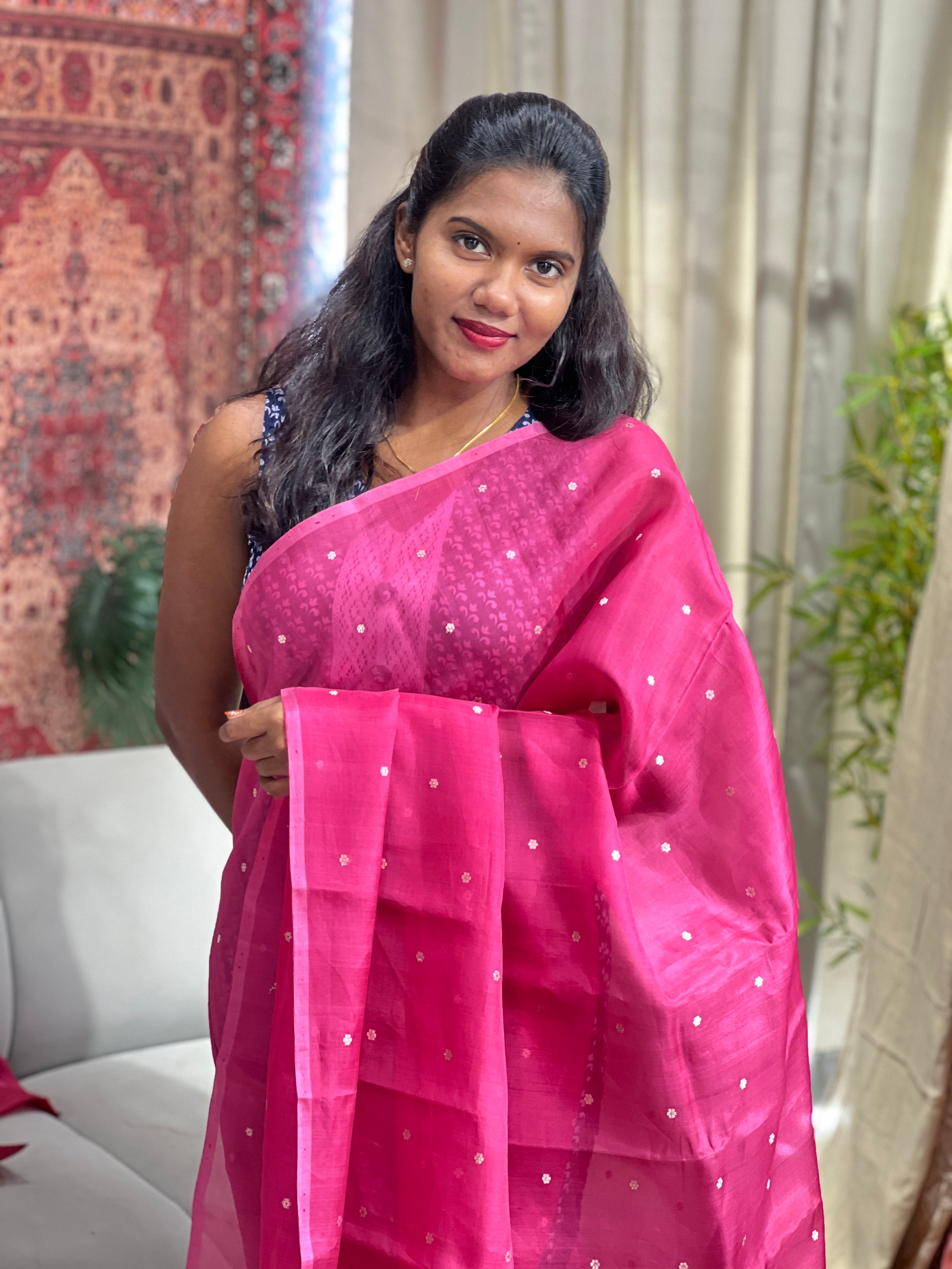 Silver Zari Weaved Organza Saree | FC190