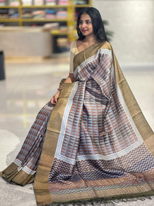 Geometric Print Patterned Tussar Saree | SIK142