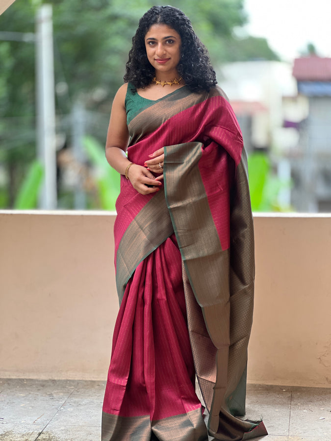 Antique Zari Weaving Semi Silk  Saree | KF113