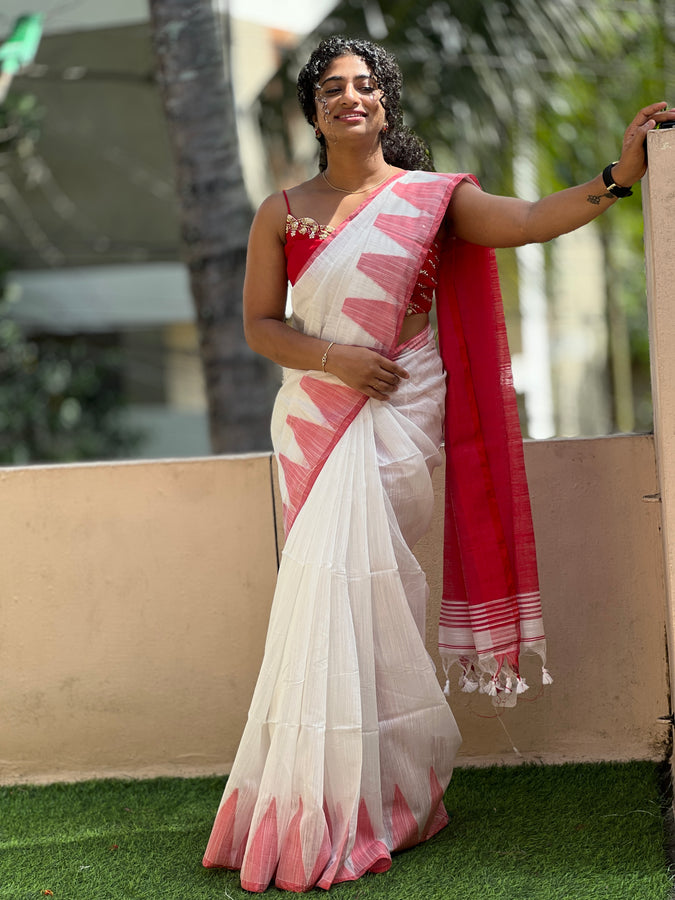 Traditional Temple Border Design Semi Silk Saree | RP388