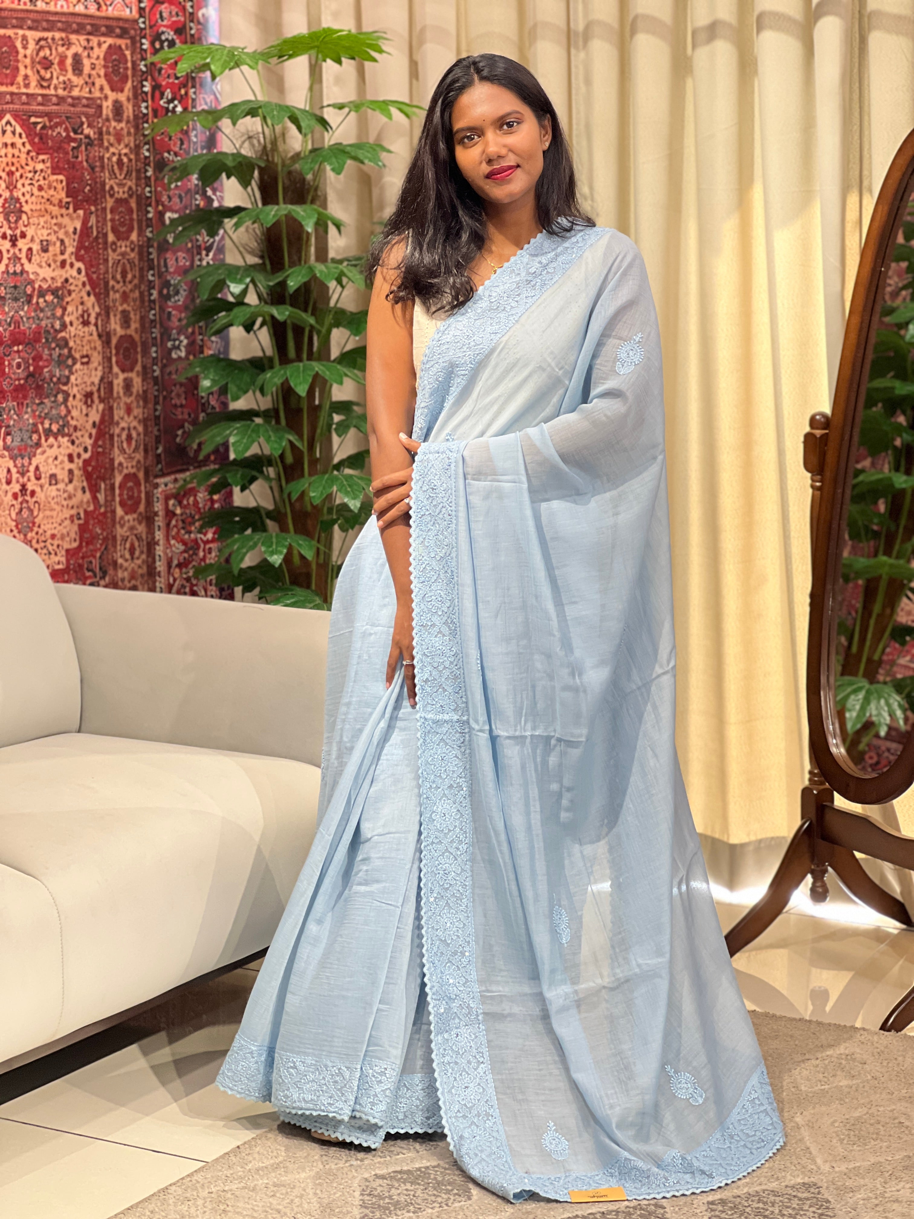 Chikankari Work Detailed Pure Cotton Saree | GMA178