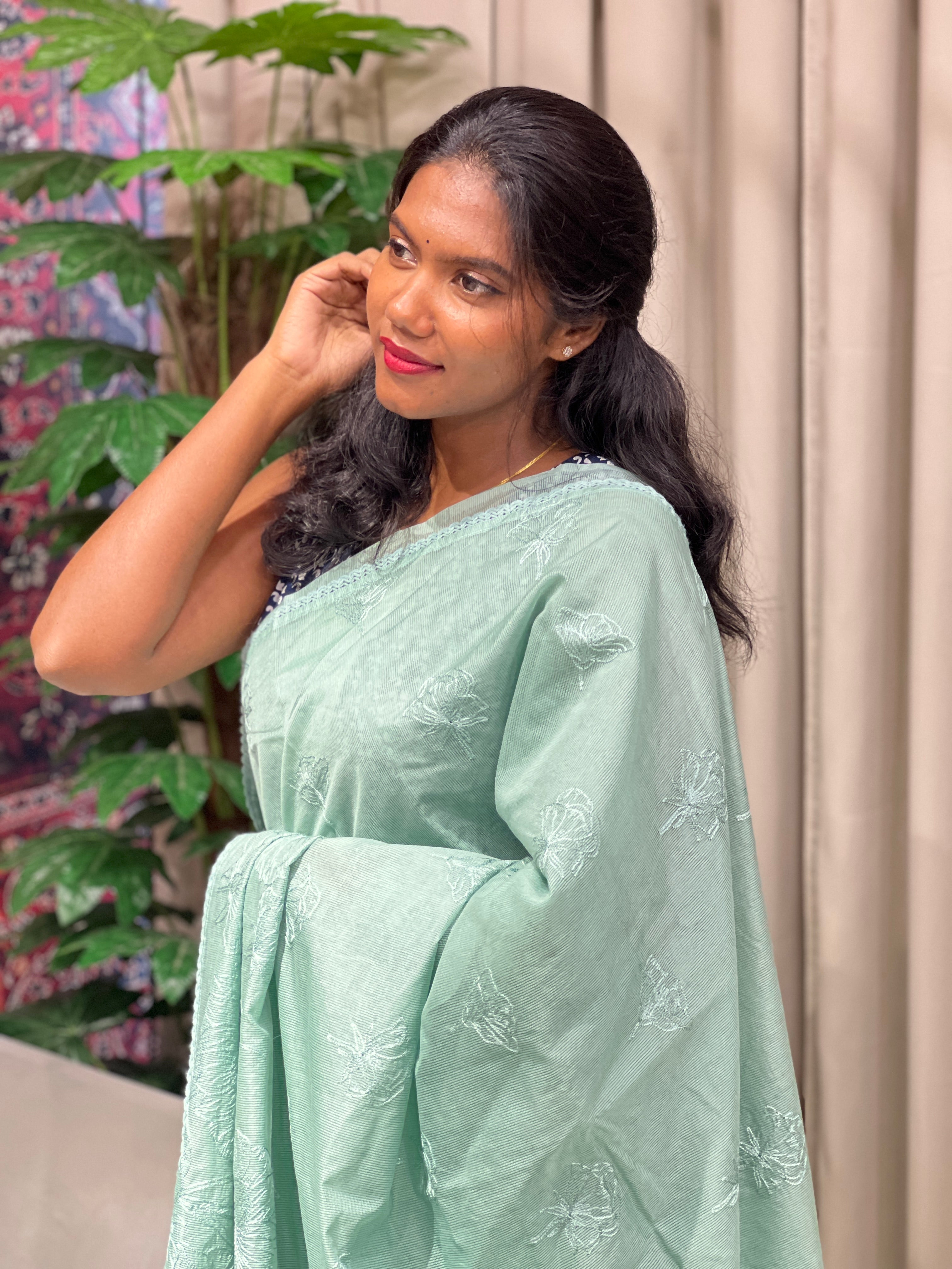 Floral Machine Embroidery Kota Saree | YNG859