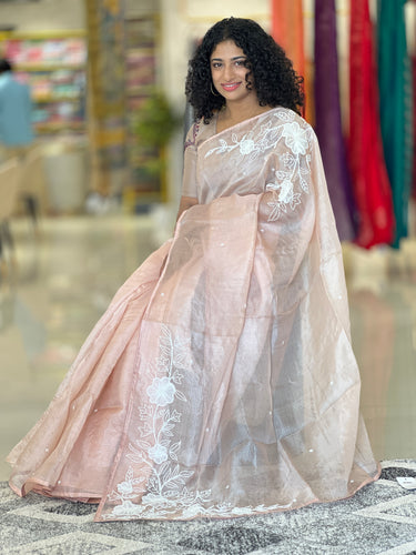 Floral Crushed Applique Worked Tussar Kota Saree | SBS979