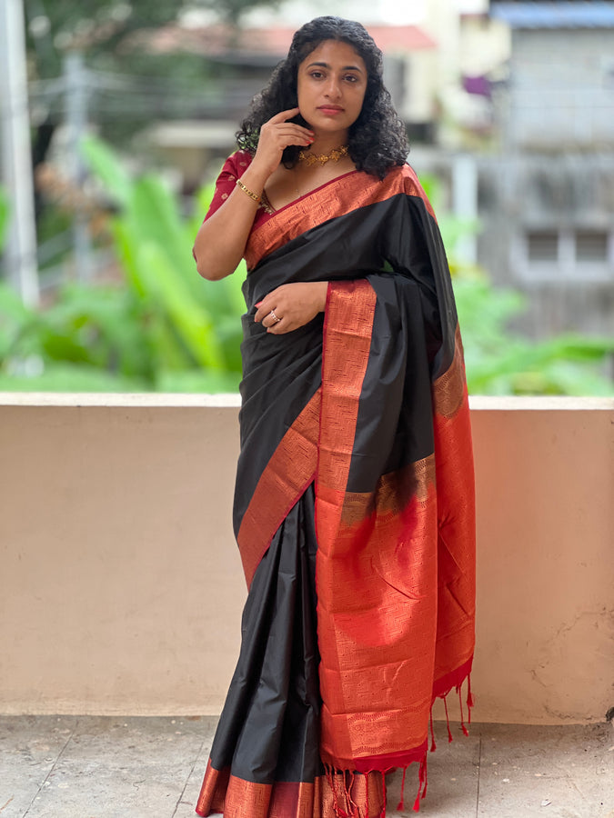 Copper Zari Weaving Semi Silk Saree | SKT118