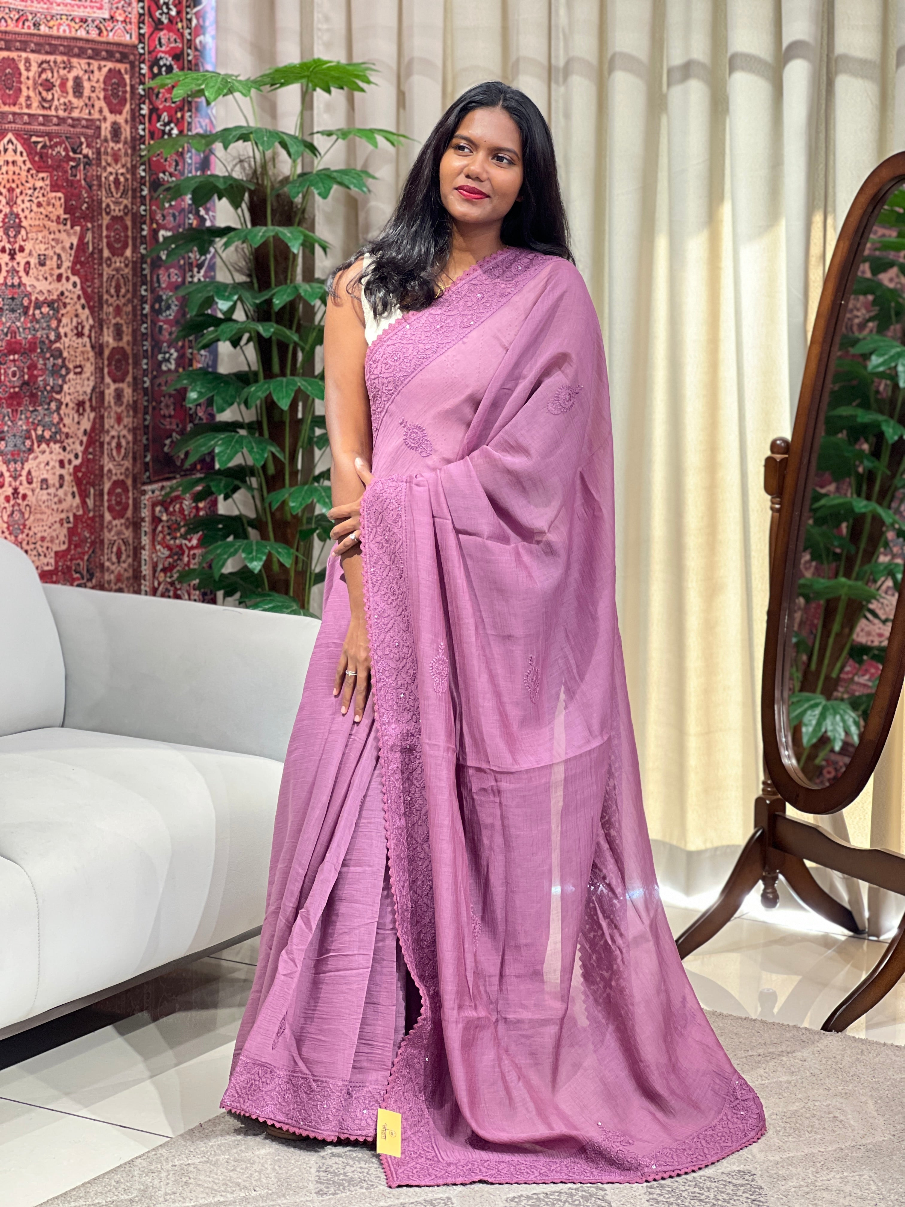 Chikankari Work Detailed Pure Cotton Saree | GMA180